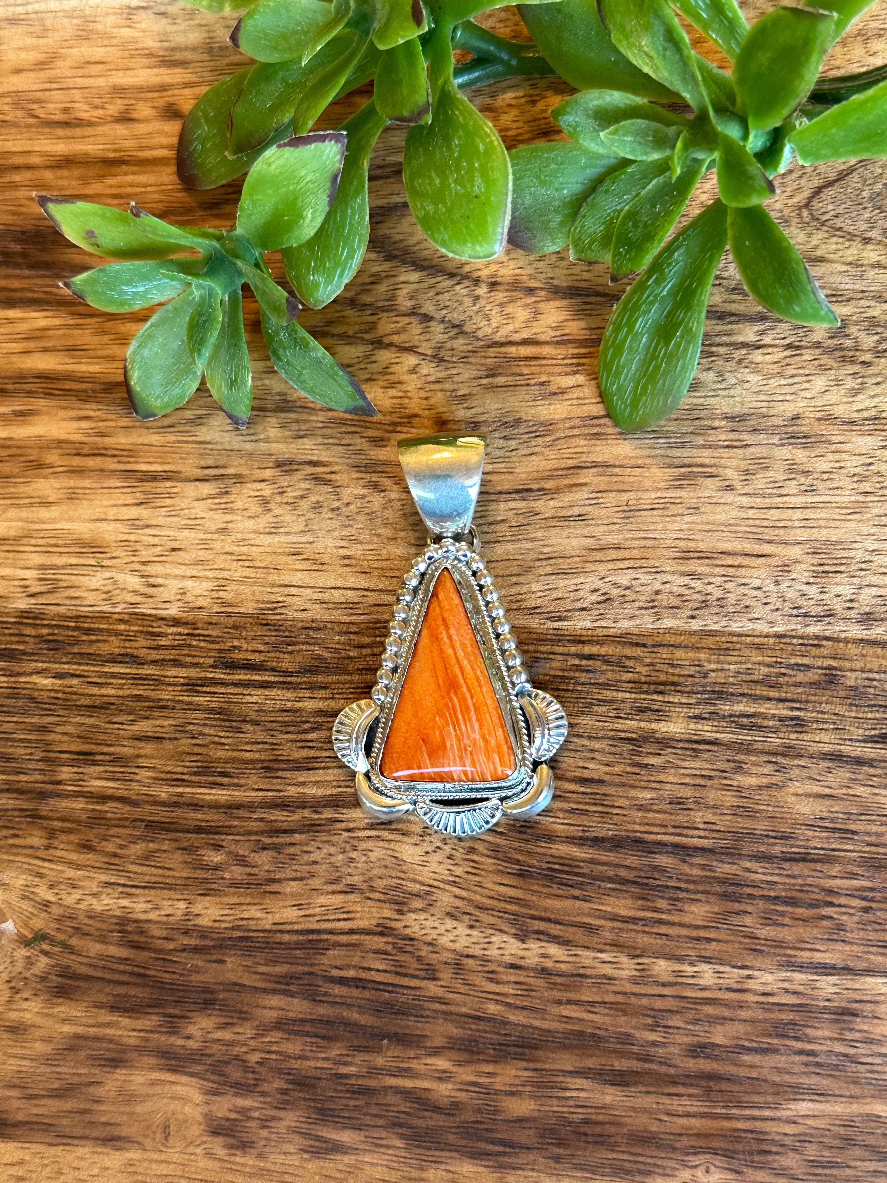 Navajo Made Spiny Oyster & Sterling Silver Pendant