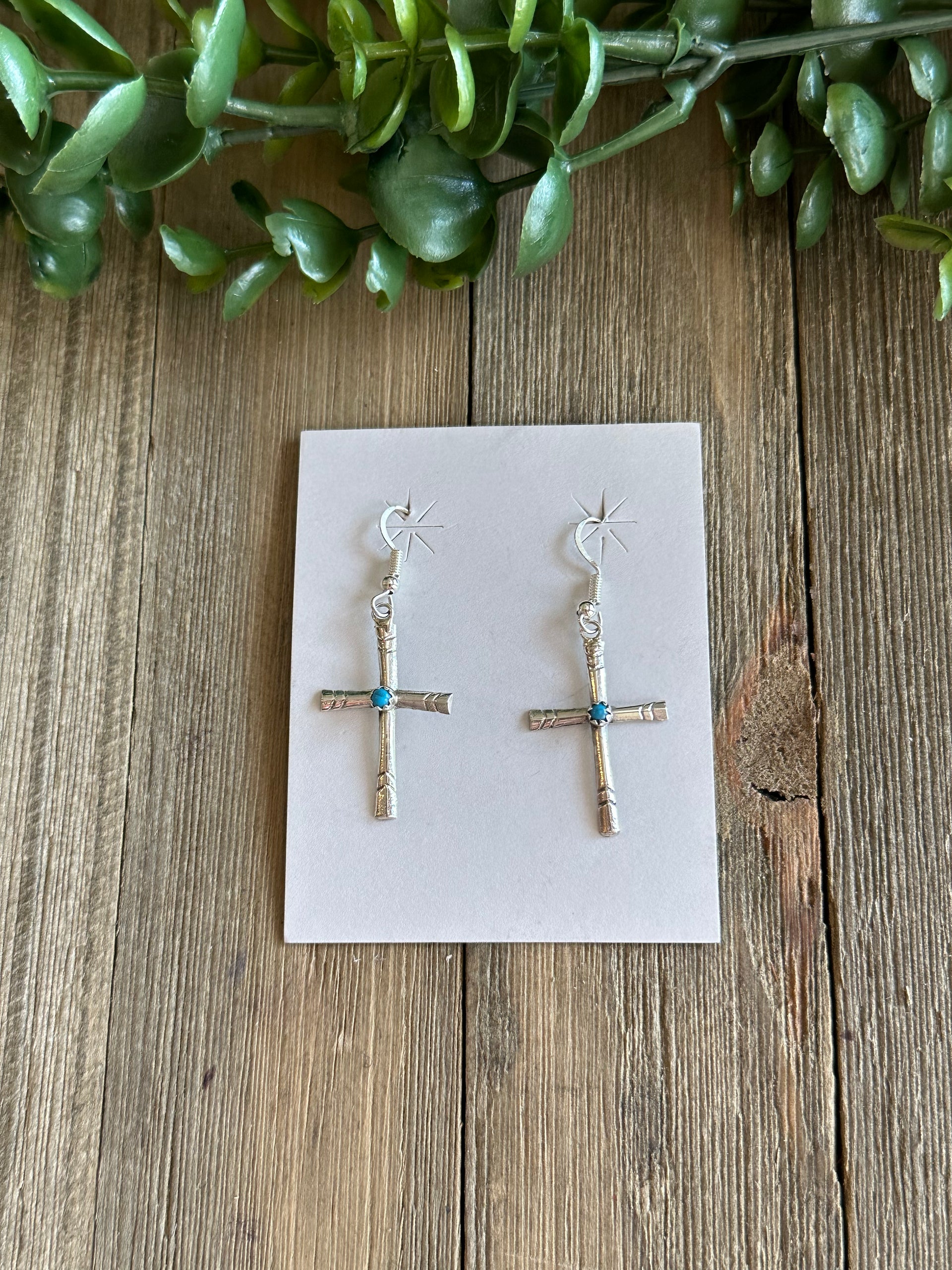 Navajo Made Sterling Silver Dangle Cross Earrings
