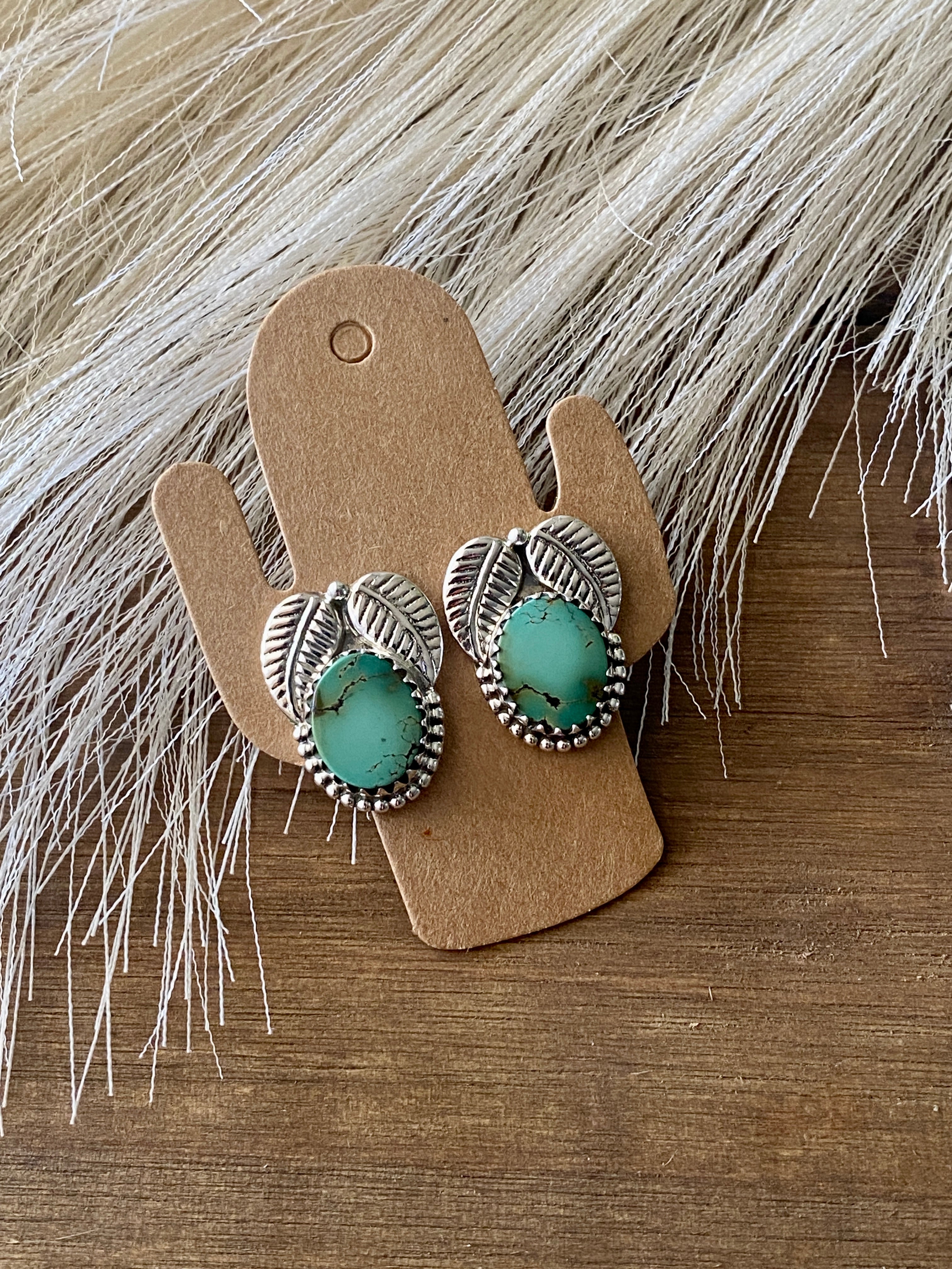 Southwest Handmade Hubei Turquoise & Sterling Silver Post Earrings