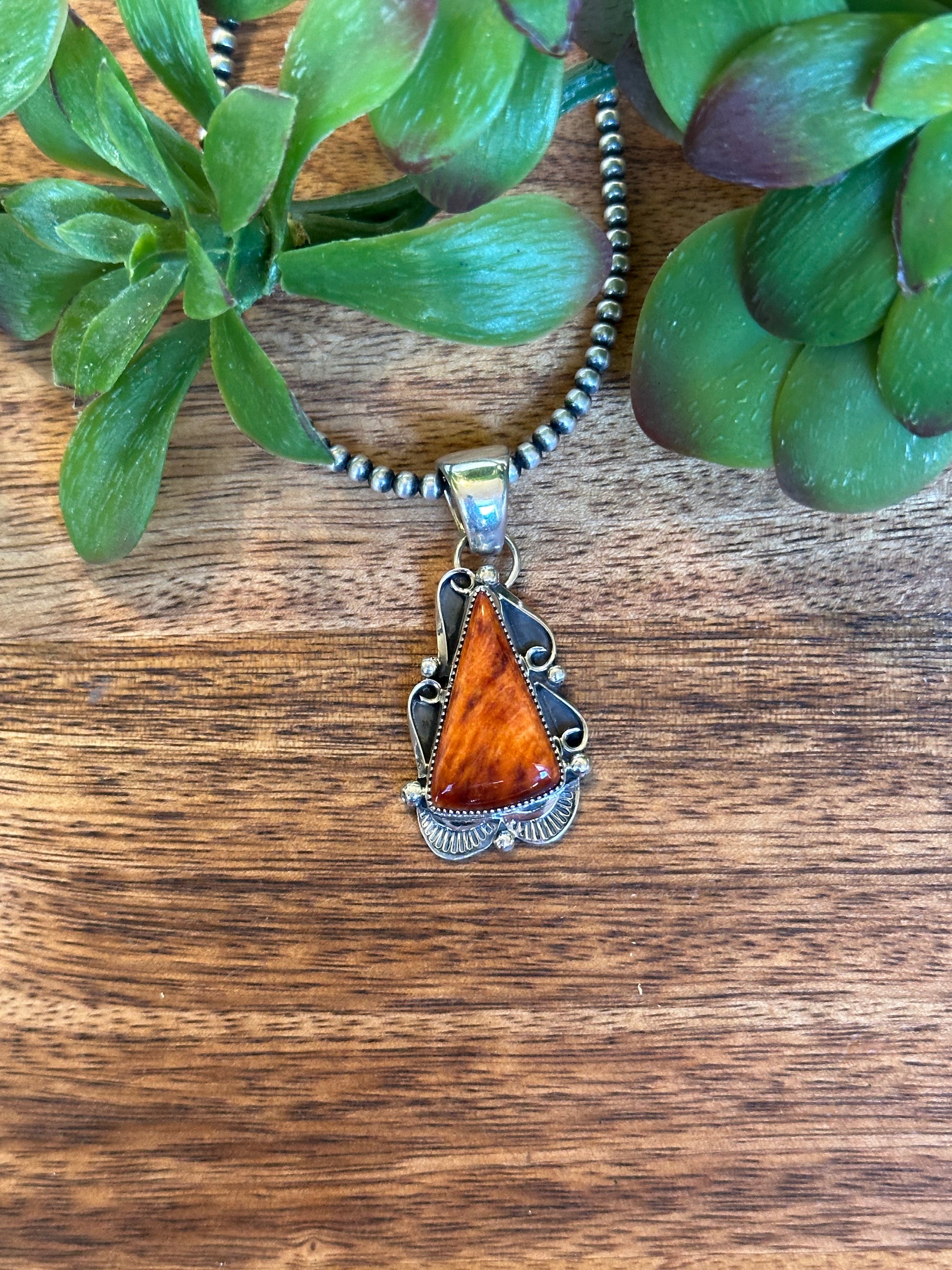 Navajo Made Spiny Oyster & Sterling Silver Pendant
