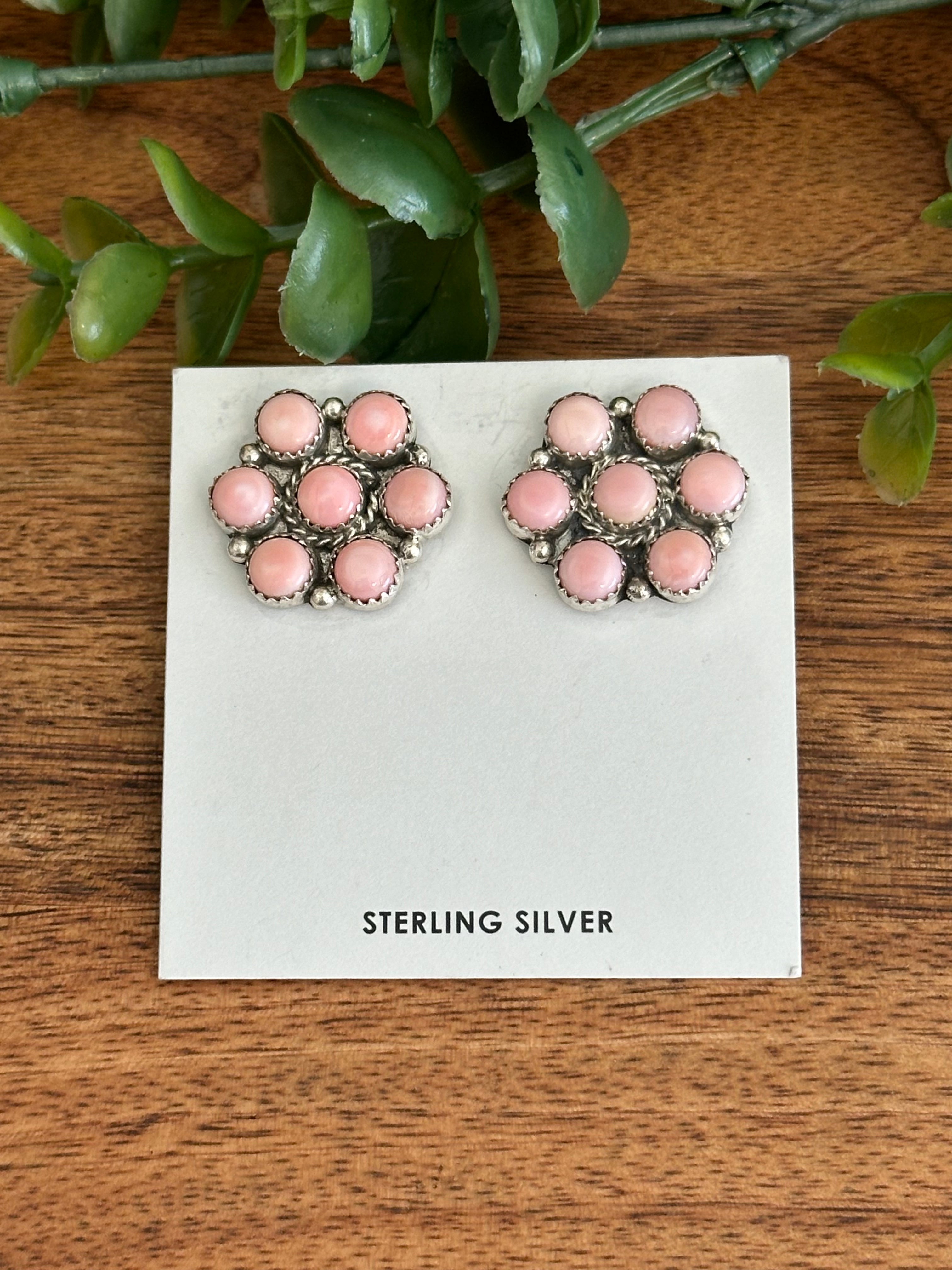 Maxine Ramirez Pink Conch & Sterling Silver Cluster Post Earrings