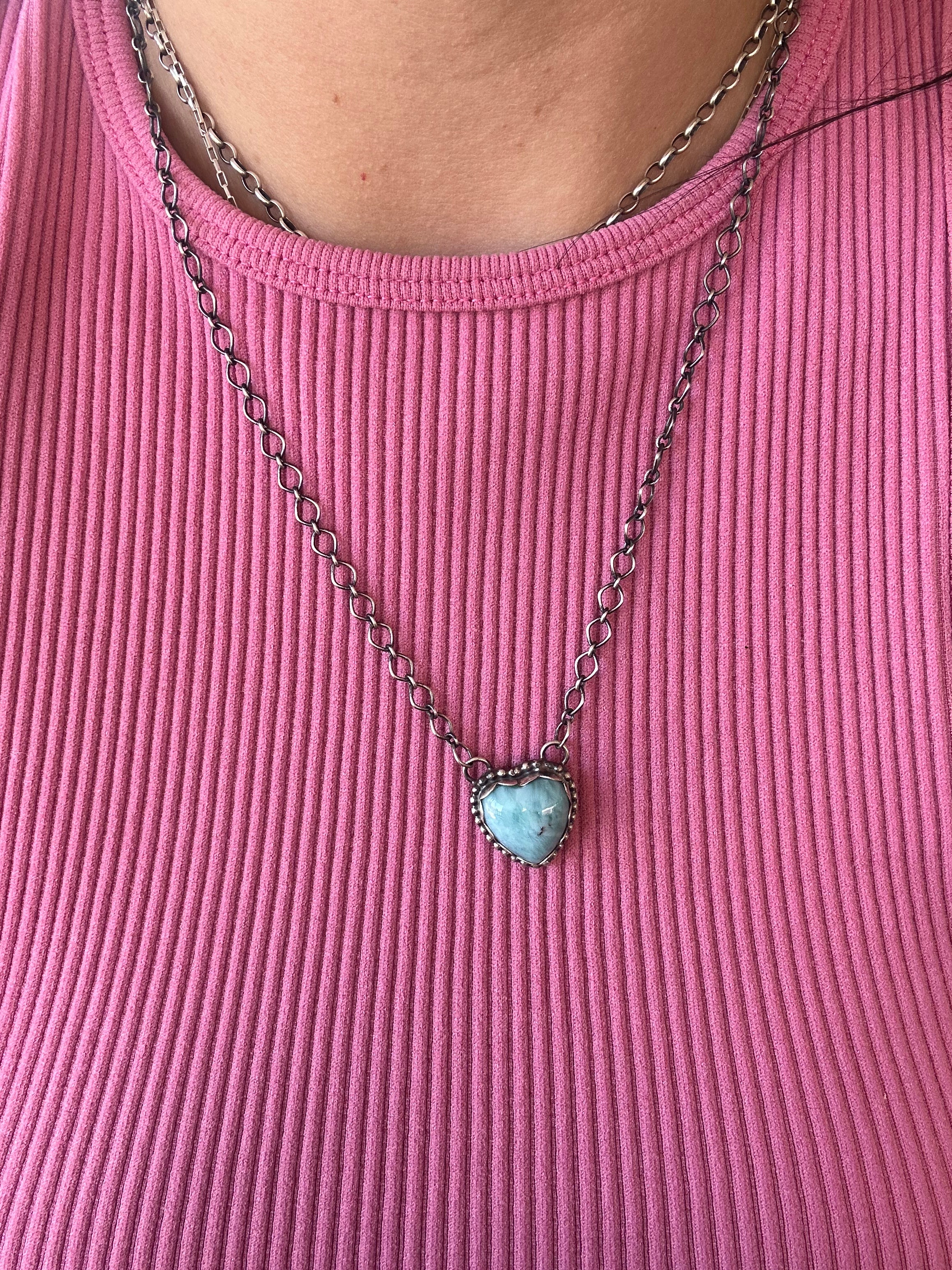 Navajo Made Lanwier & Sterling Silver Heart Necklace