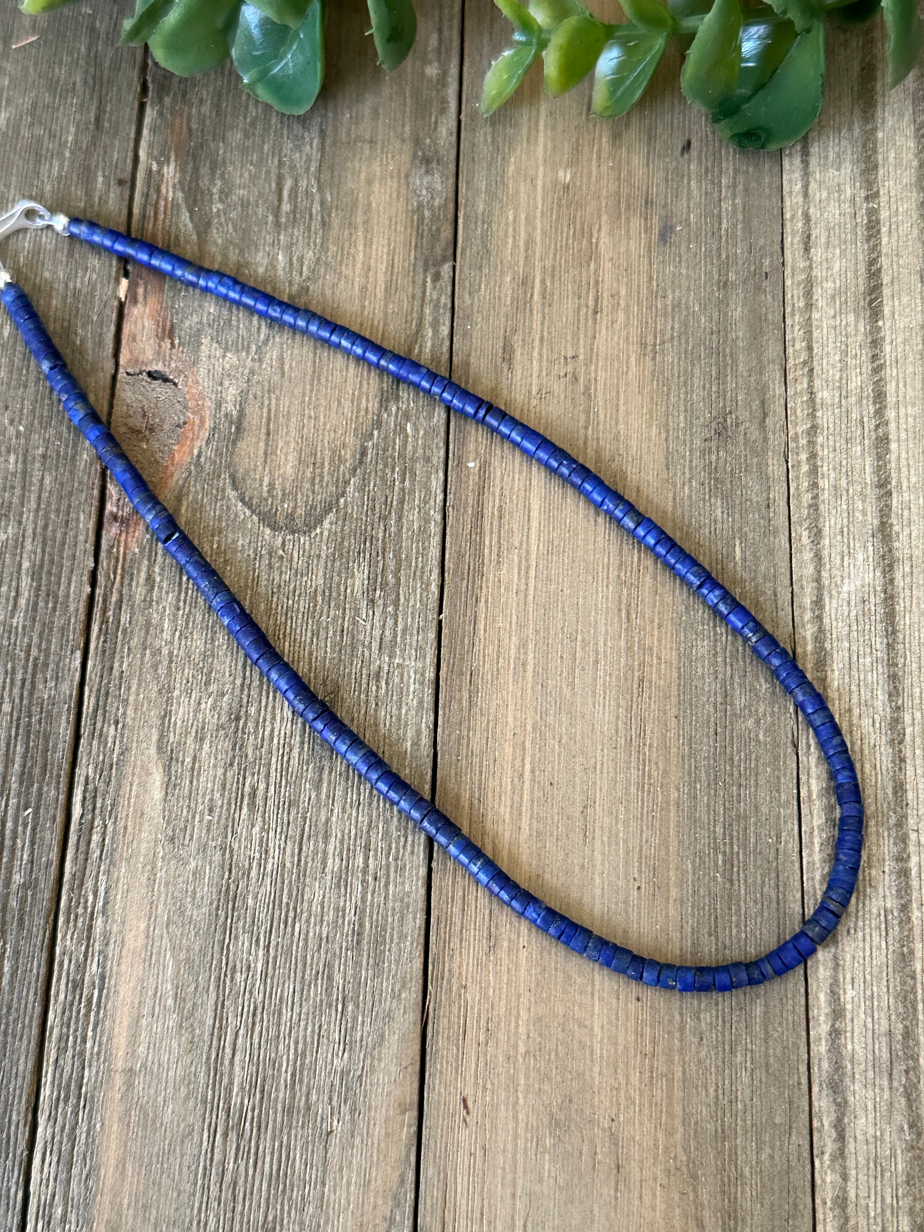 Navajo Strung Lapis & Sterling Silver Pearls Beaded Necklace