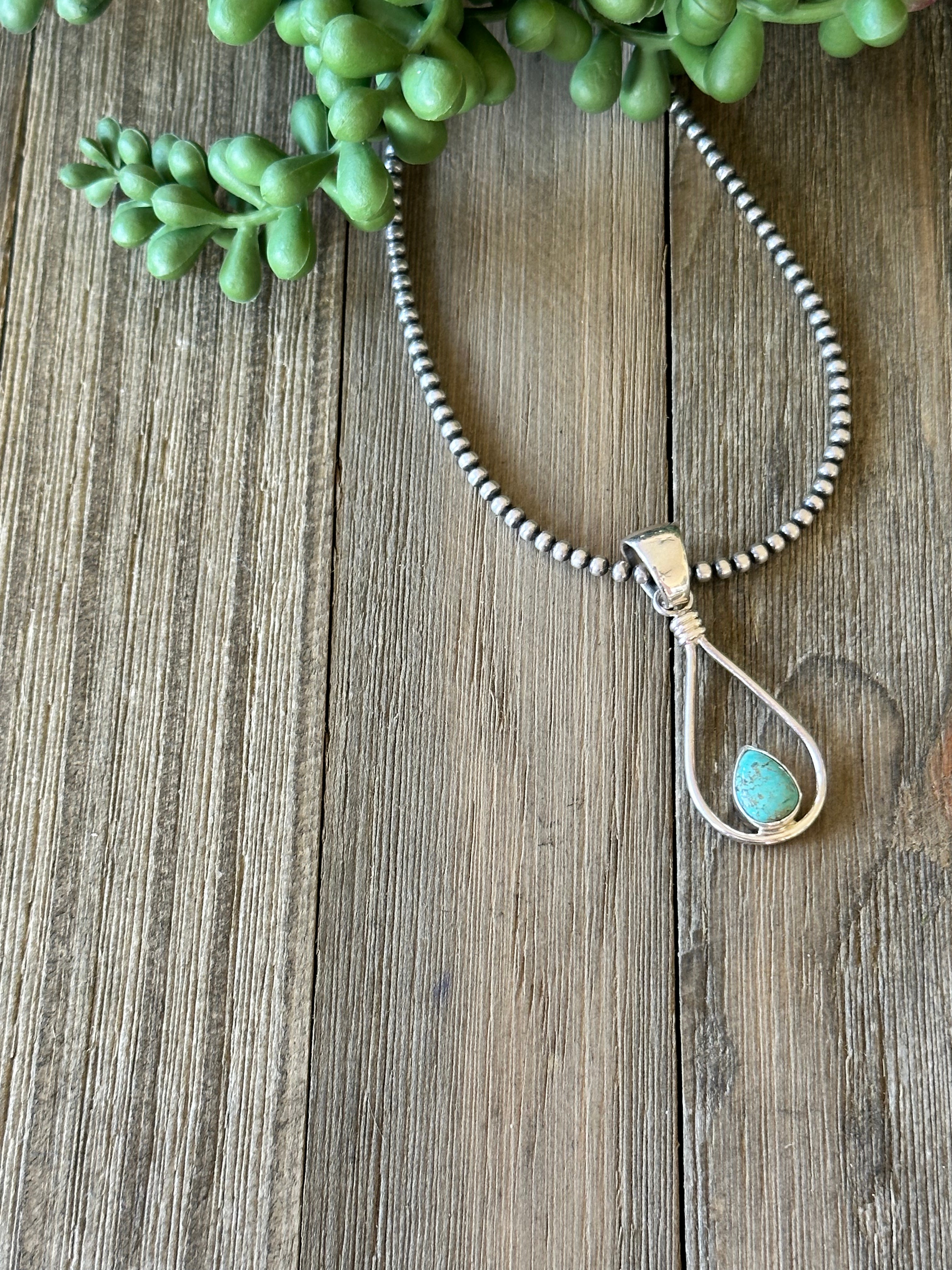 Navajo Made Kingman Turquoise & Sterling Silver Pendant