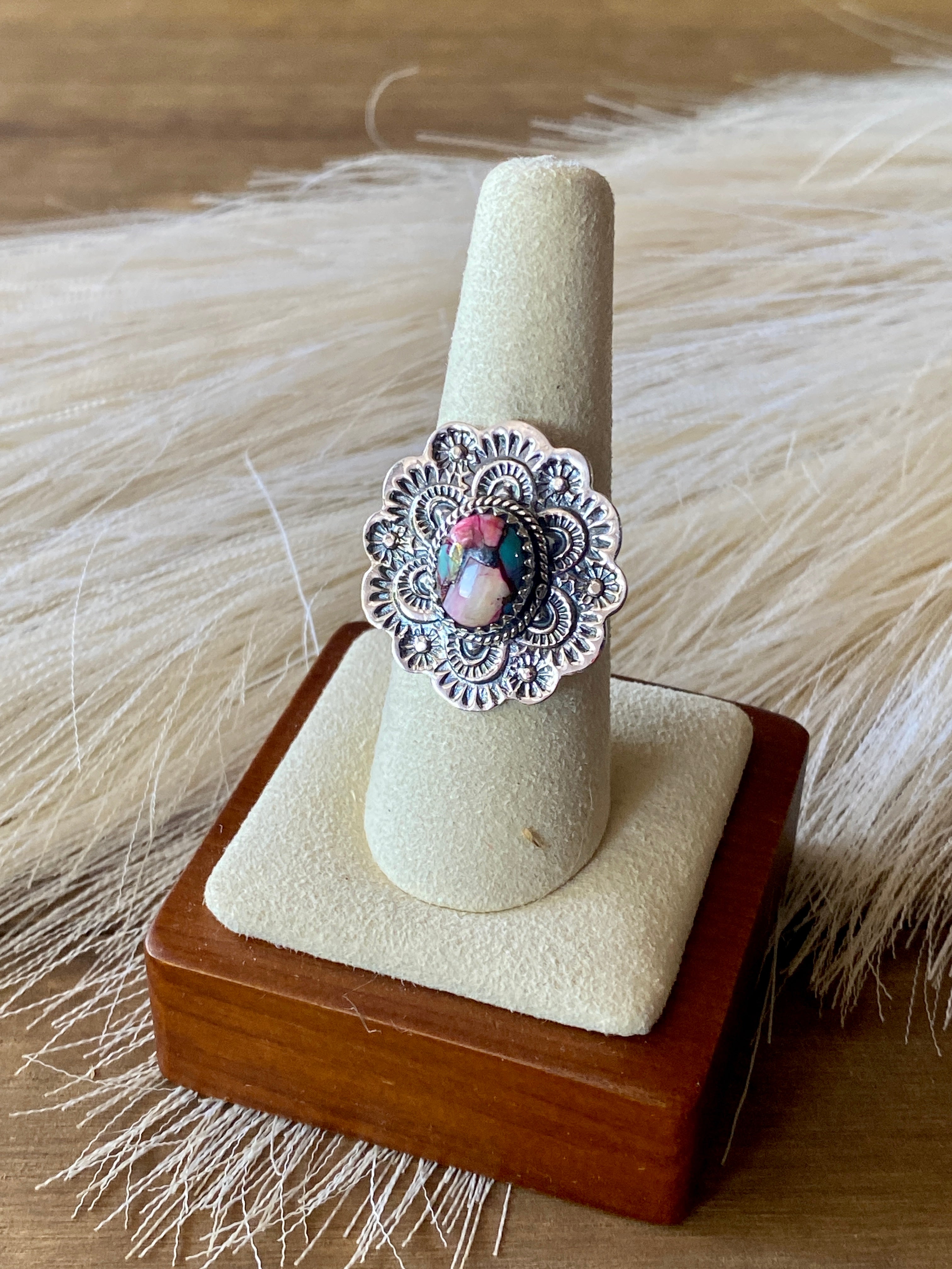 #11 Southwest Handmade Pink Mohave Turquoise & Sterling Silver Ring Size 7.25