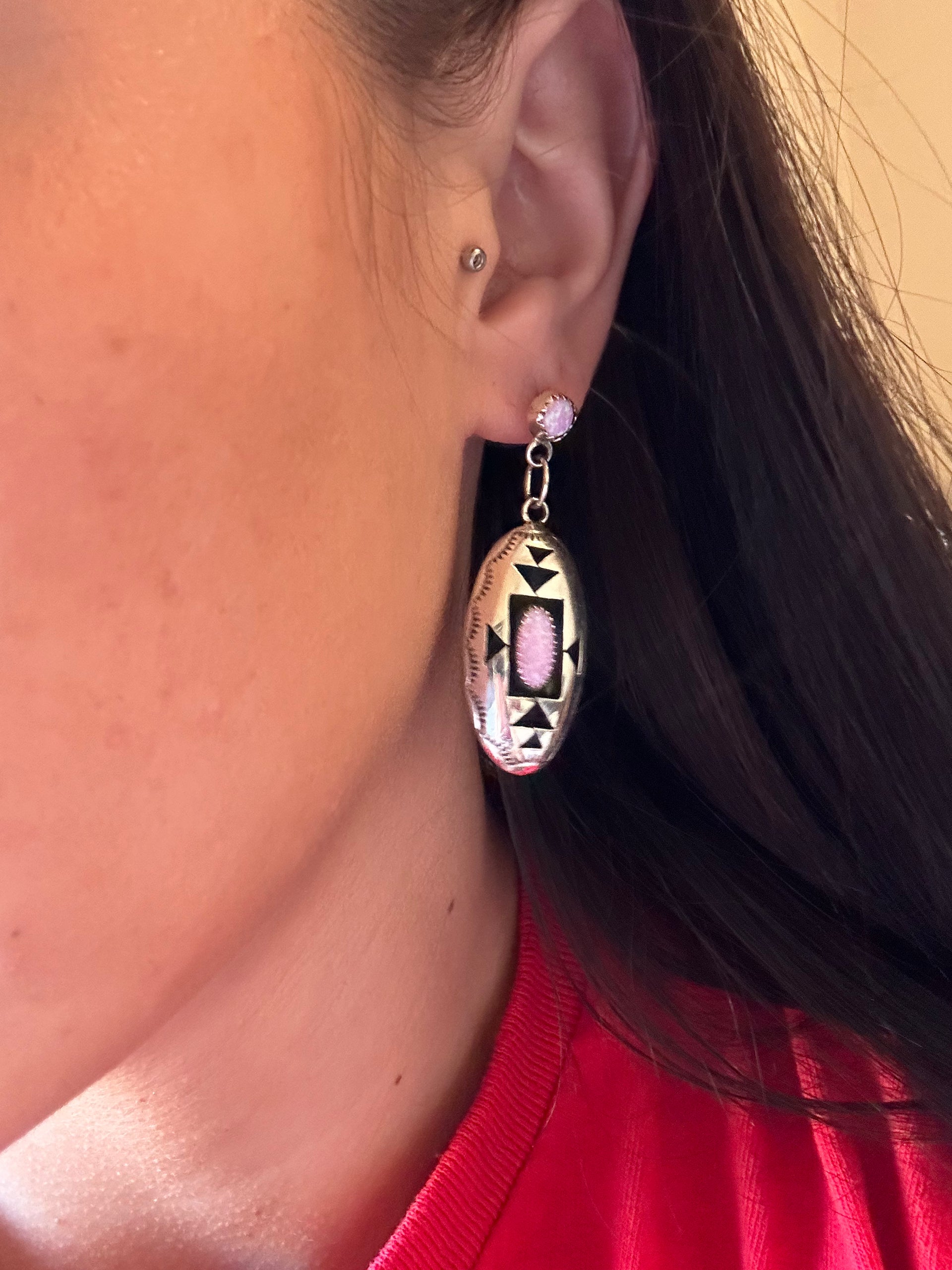 Navajo Made Opal & Sterling Silver Post Shading Earrings