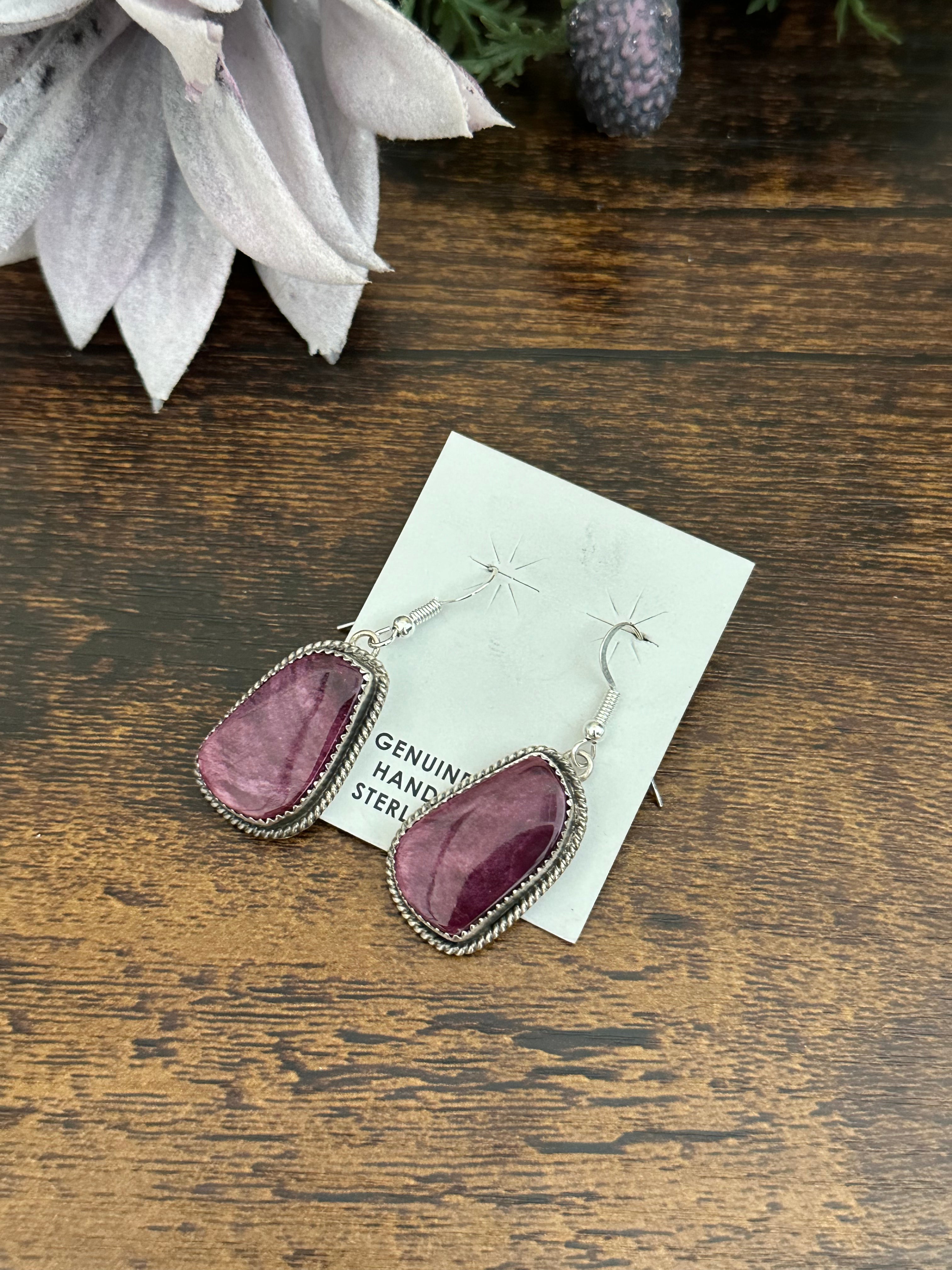 Virginia Becenti Purple Spiny Oyster & Sterling Silver Dangle Earrings