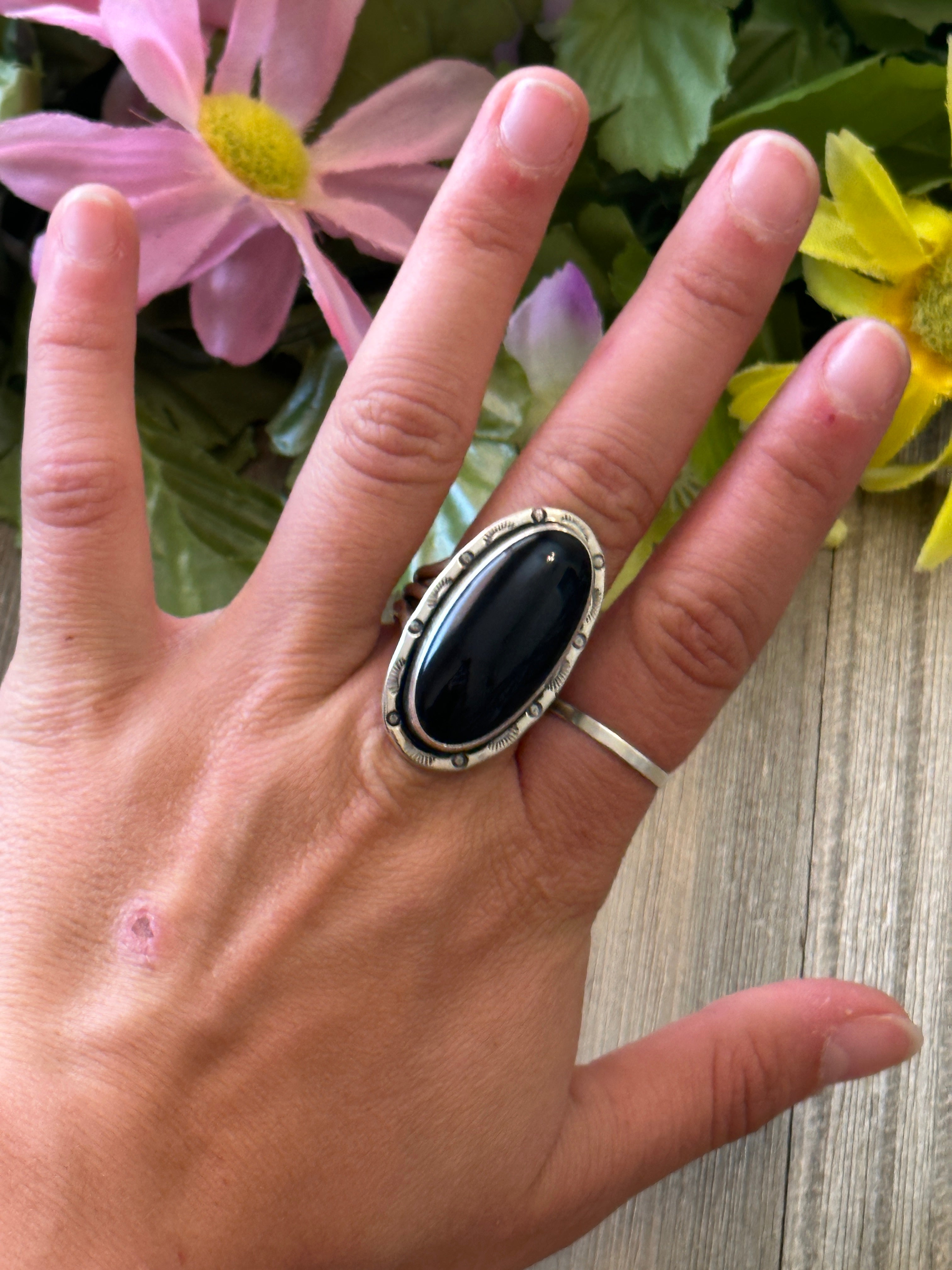 Navajo Made Onyx & Sterling Silver Ring