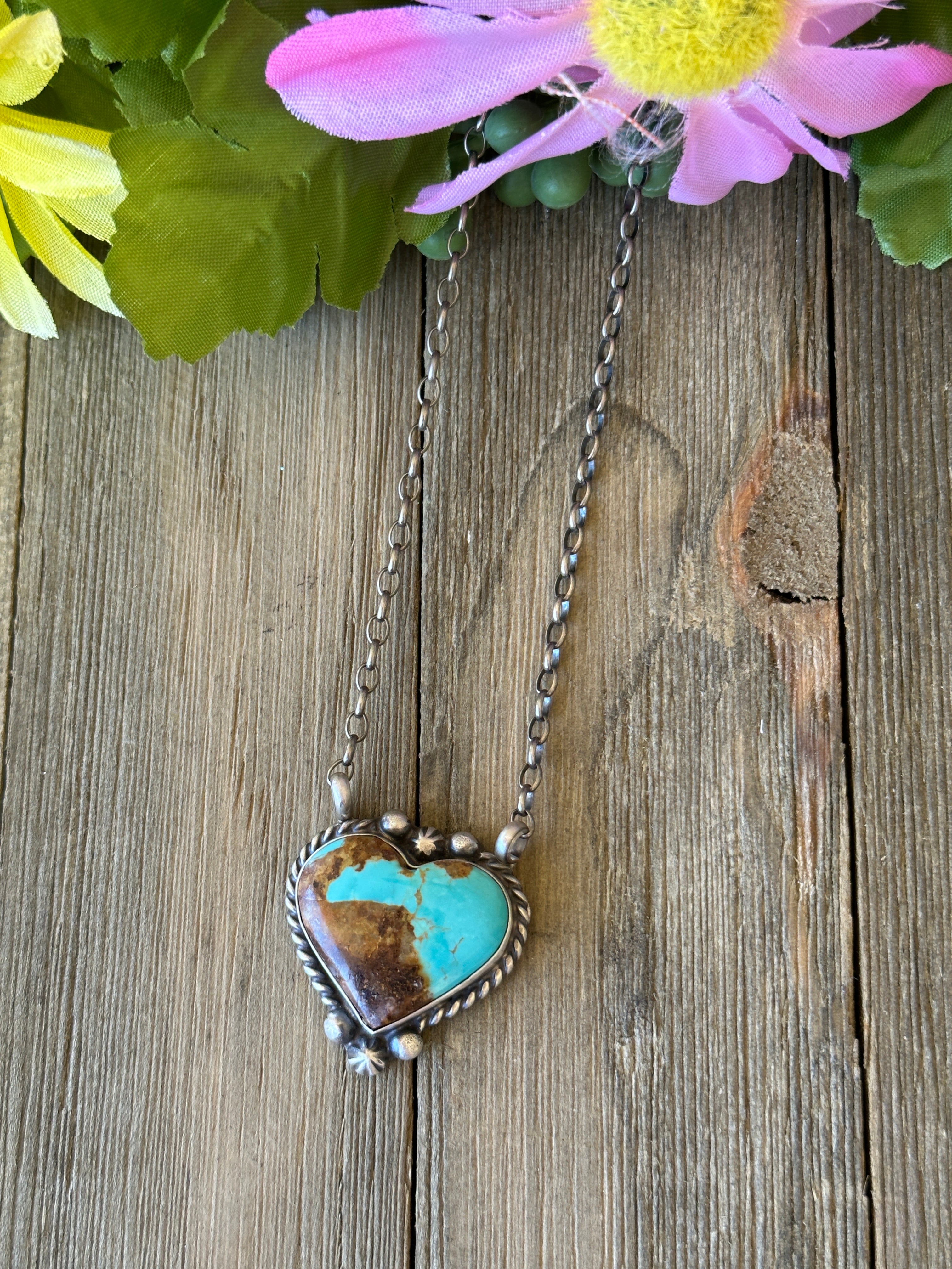 Augustine Largo Kingman Turquoise & Sterling Silver Heart Necklace