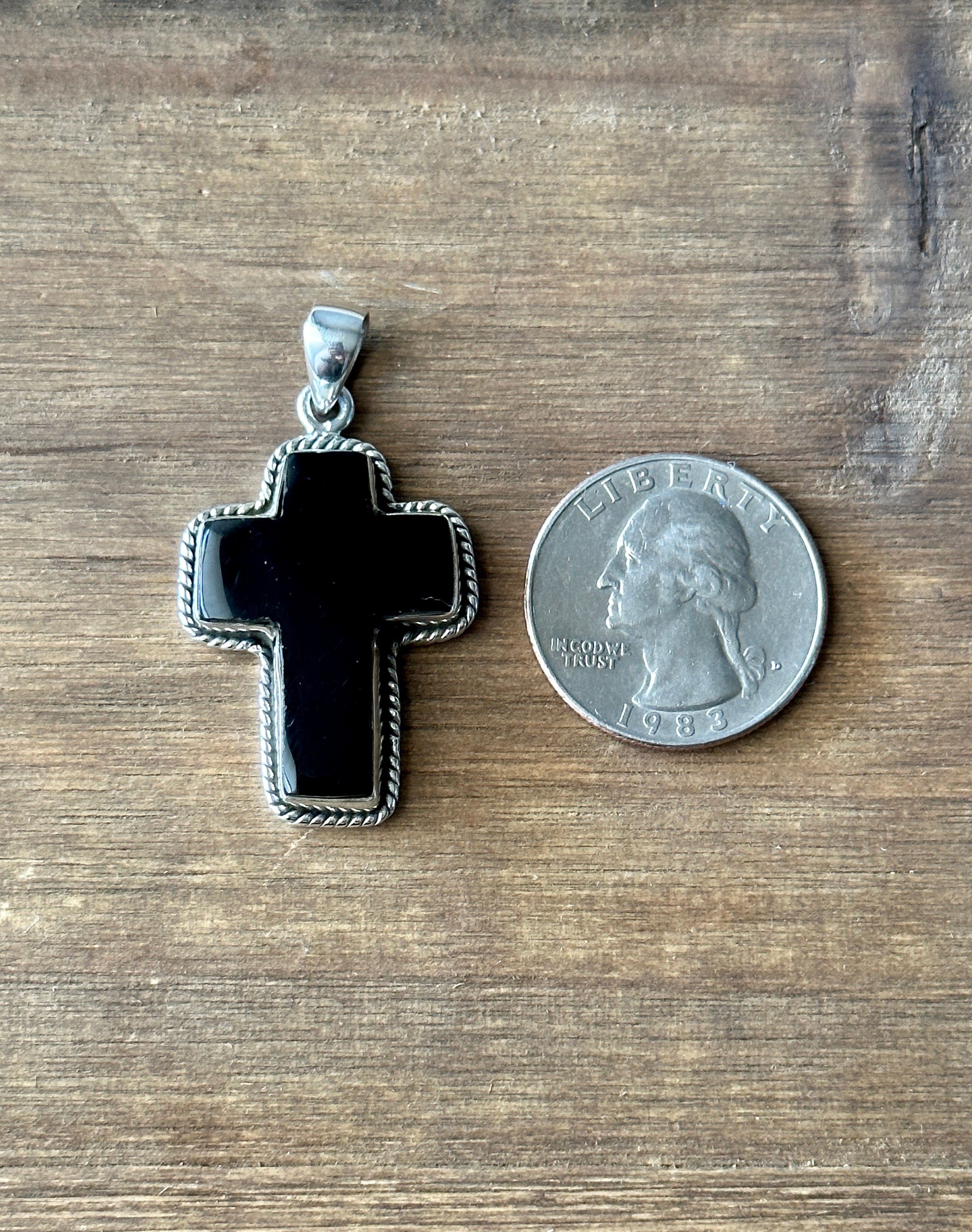 Southwest Handmade Onyx & Sterling Silver Cross Pendant