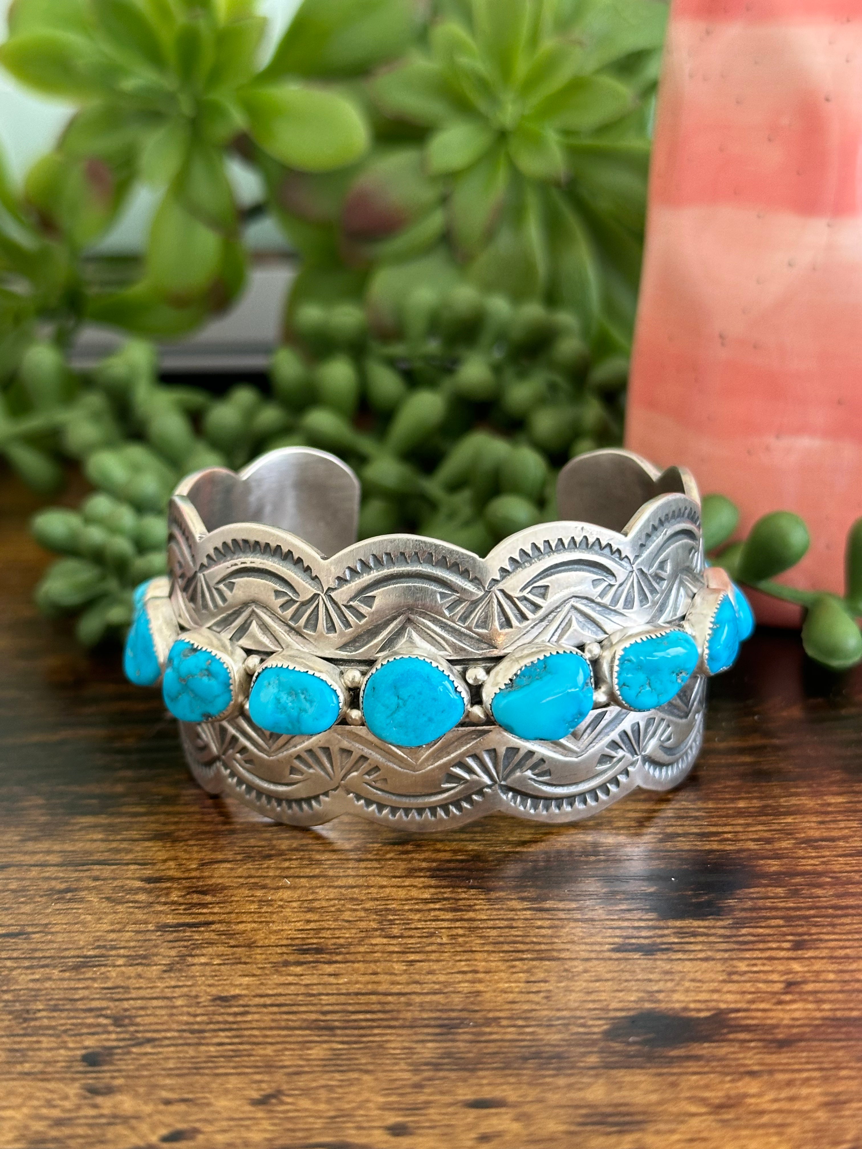 Navajo Made Kingman Turquoise & Sterling Silver Cuff Bracelet