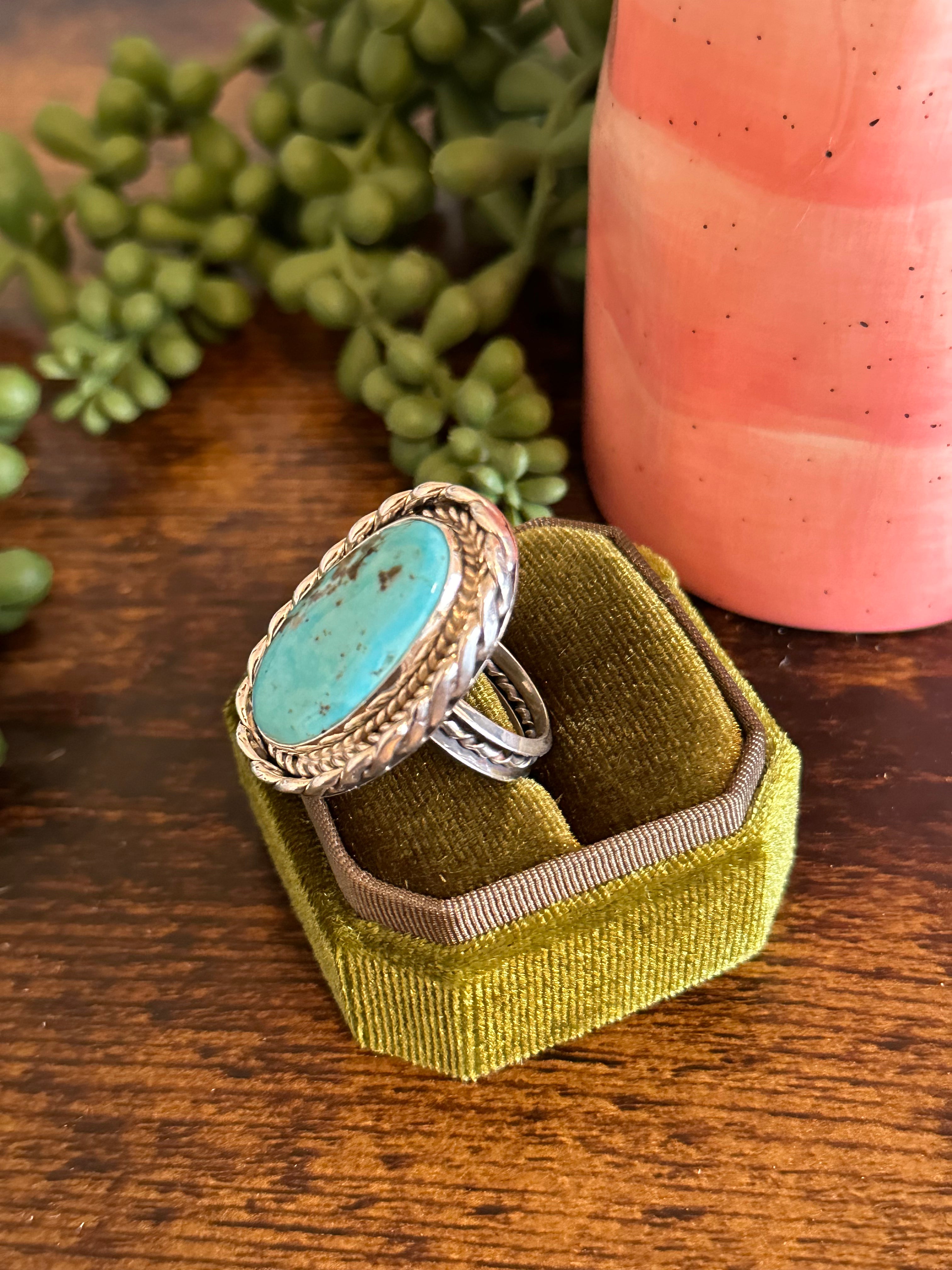 Navajo Made Kingman Turquoise & Sterling Silver Ring Size 9