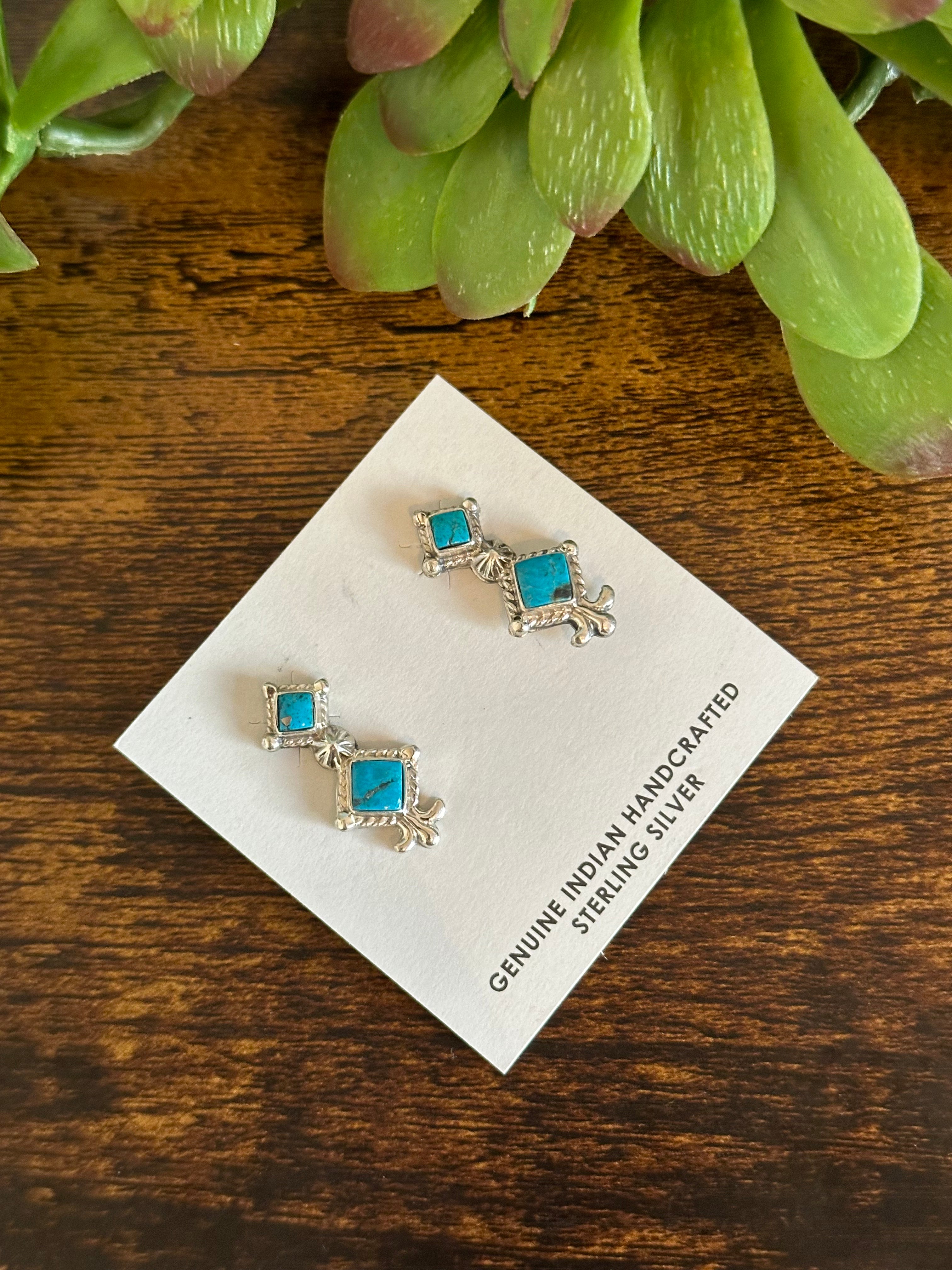 Sadie Jim Kingman Turquoise & Sterling Silver Post Dangle Earrings