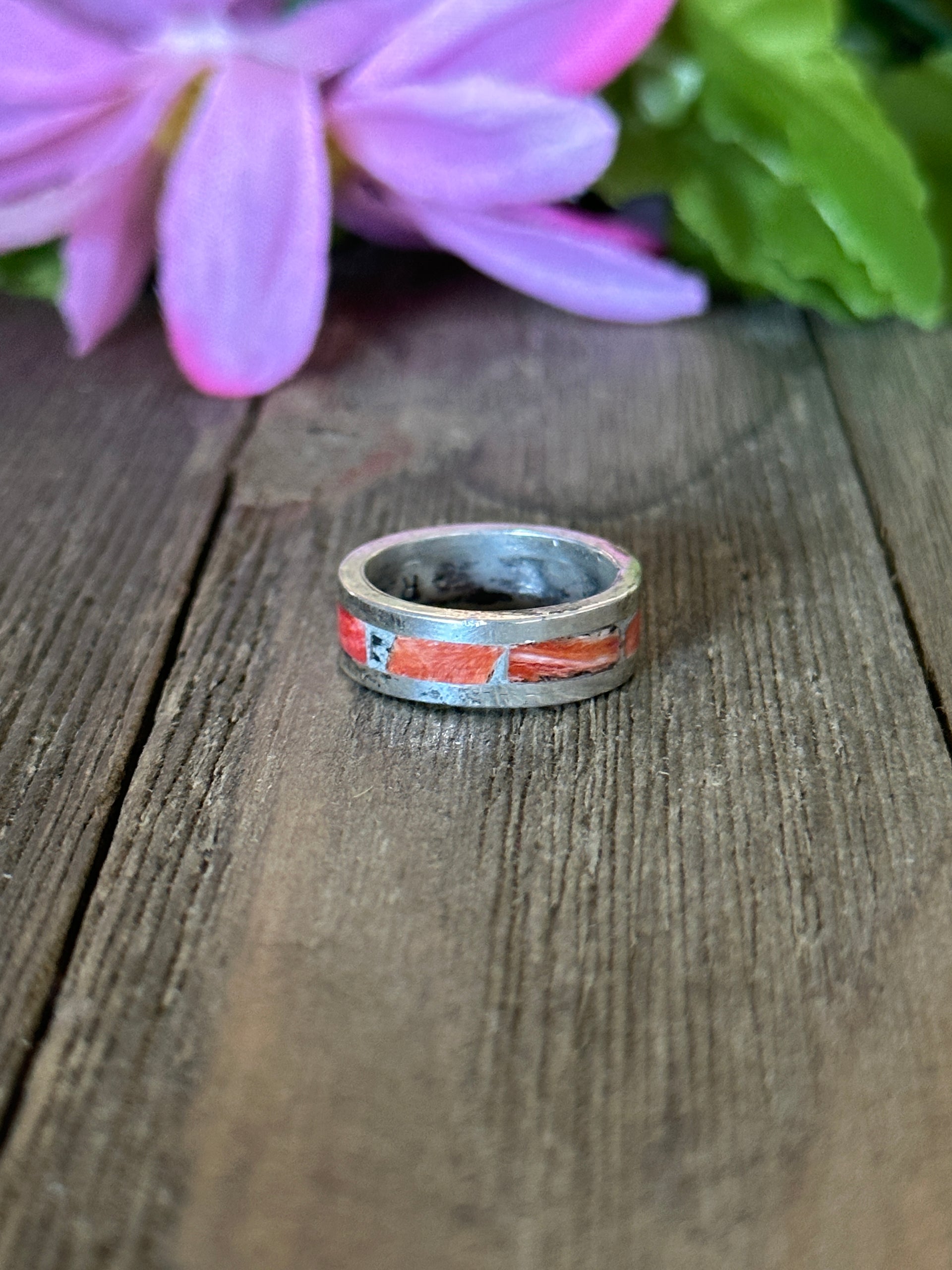 Navajo Made Red Spiny Oyster & Sterling Silver Ring