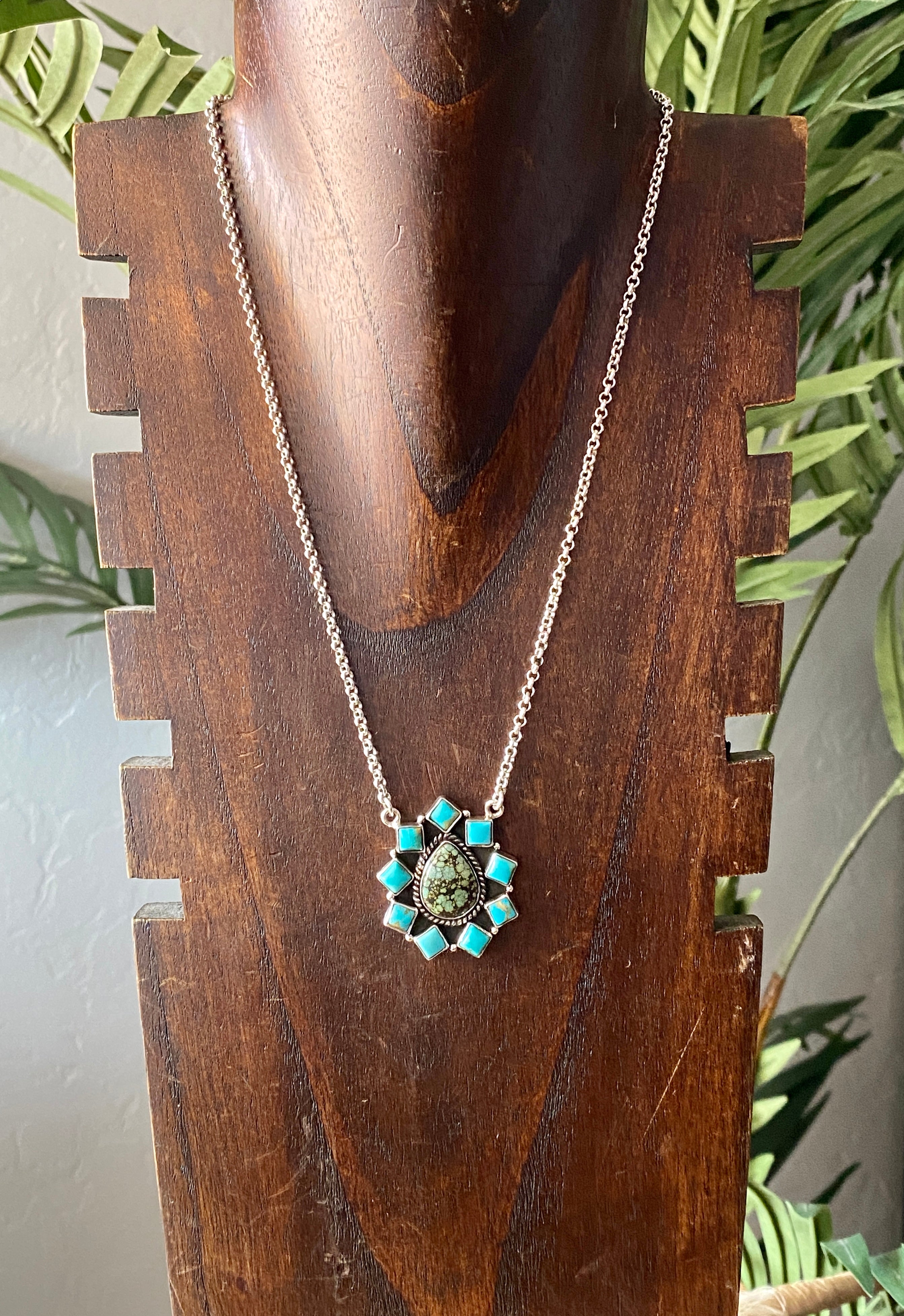 Southwest Handmade Multi Stone & Sterling Silver Cluster Necklace