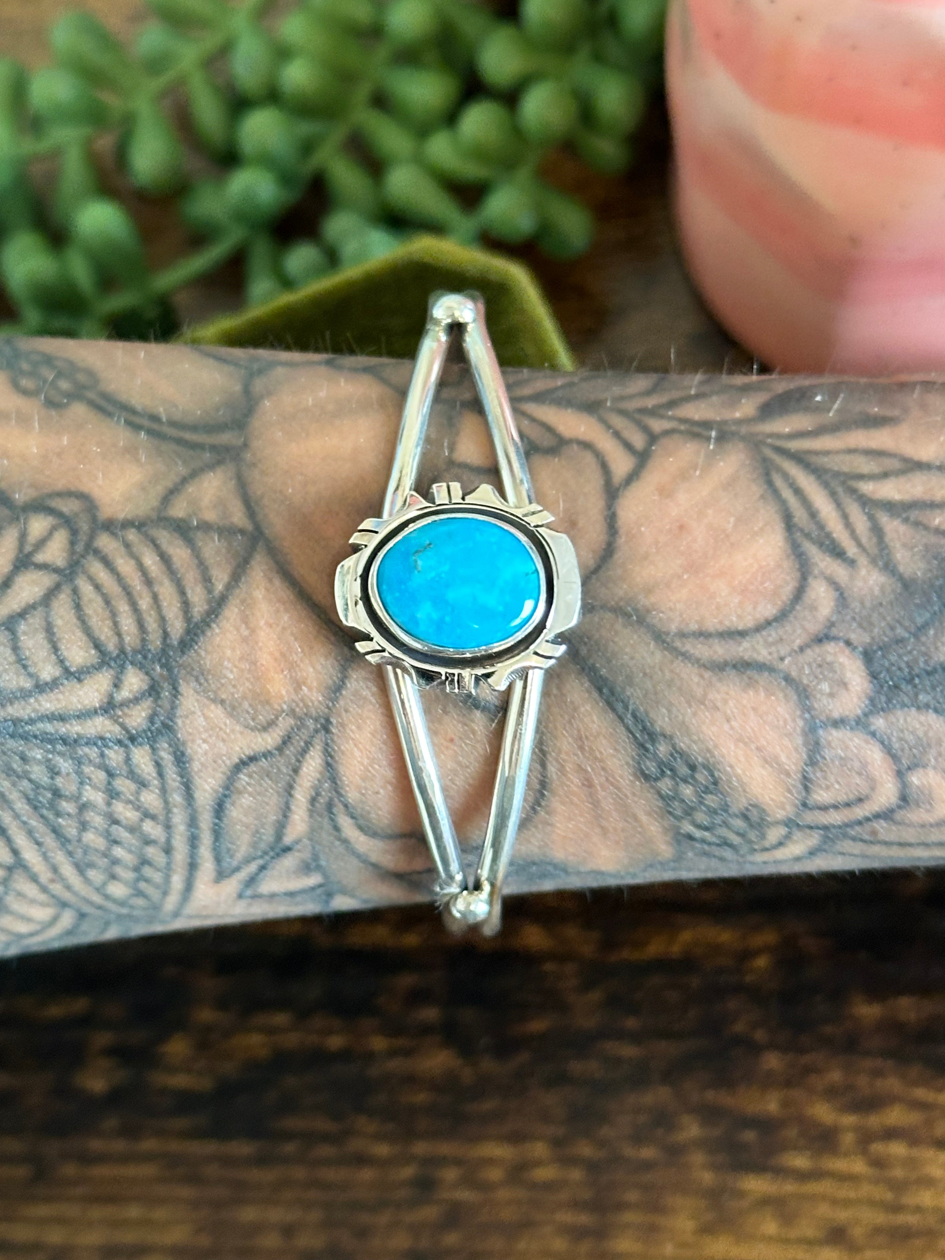 Navajo Made Kingman Turquoise & Sterling Silver Cuff Bracelet