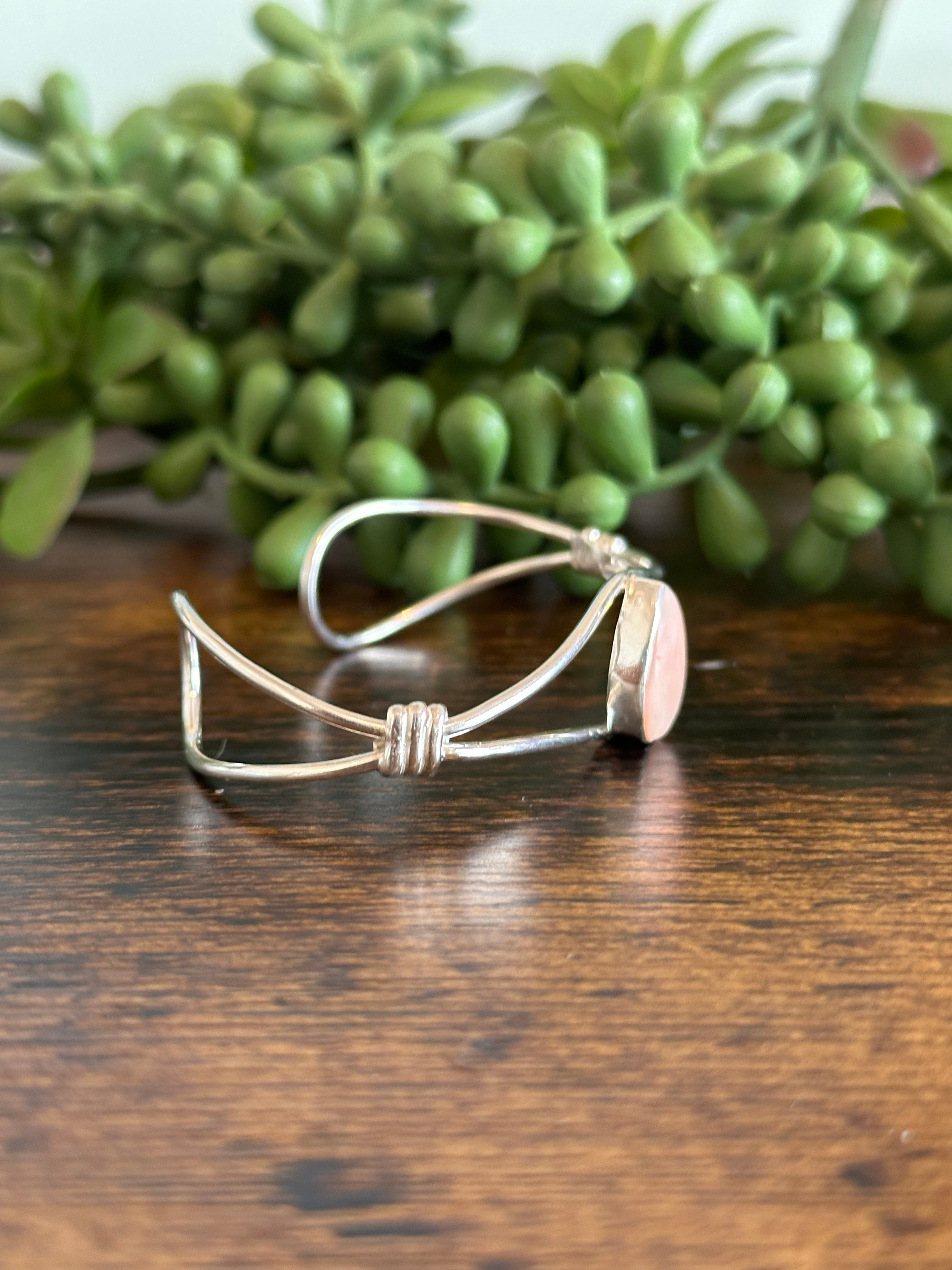 Navajo Made Pink Conch & Sterling Silver Cuff Bracelet