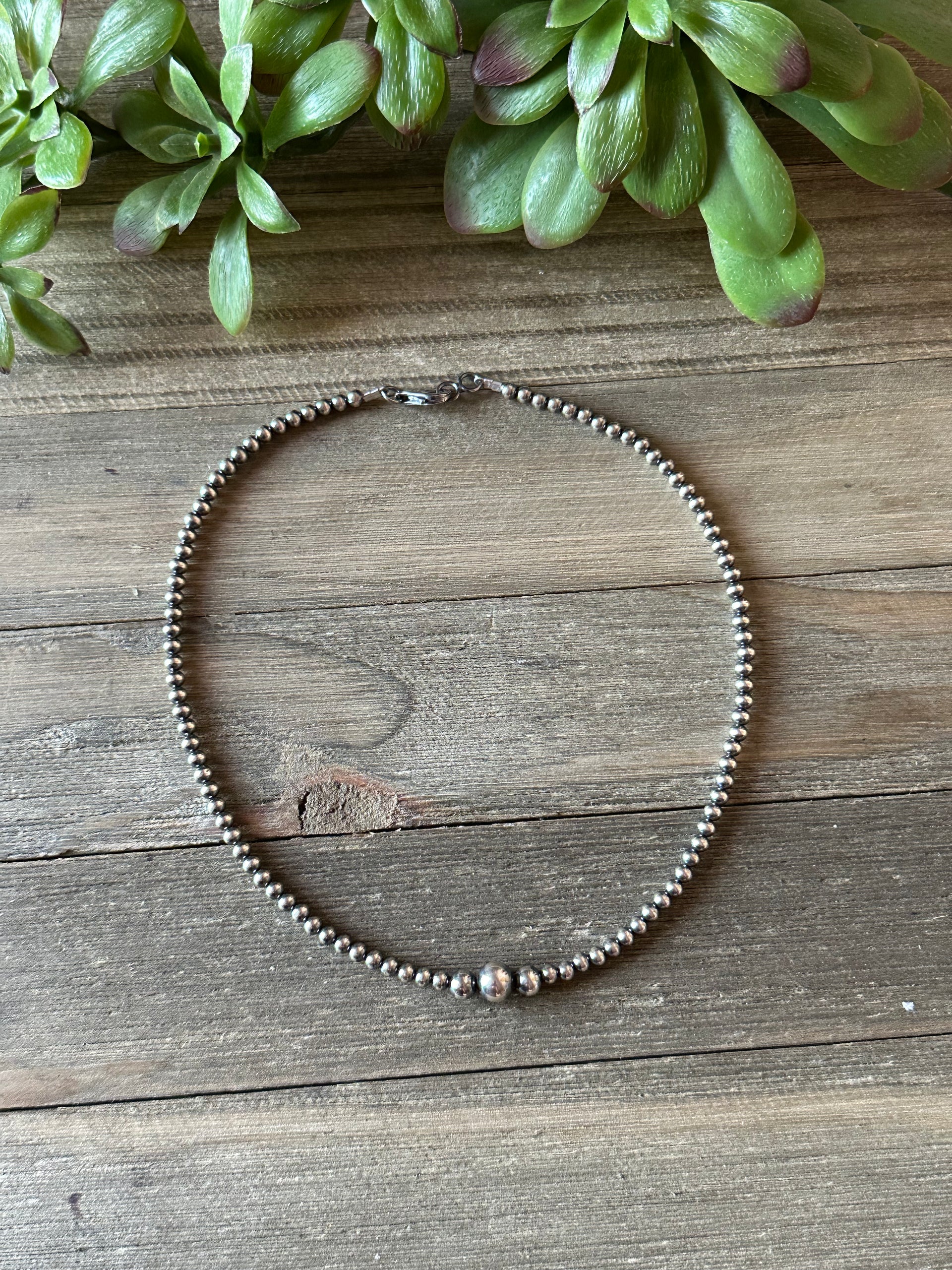 Navajo Strung Sterling Silver Graduated Pearls Beaded Necklace