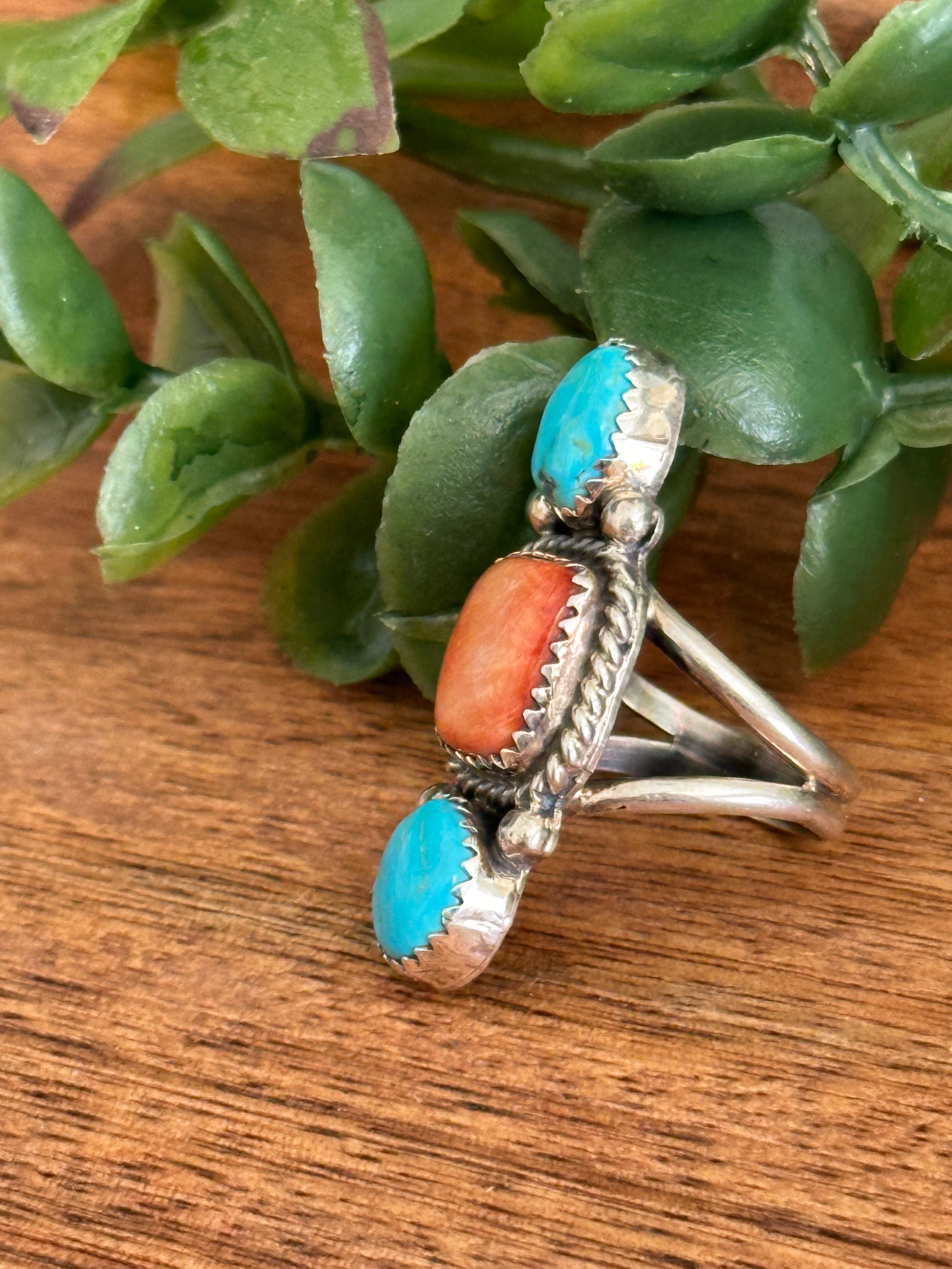 Navajo Made Multi Stone & Sterling Silver Ring Size 5.5