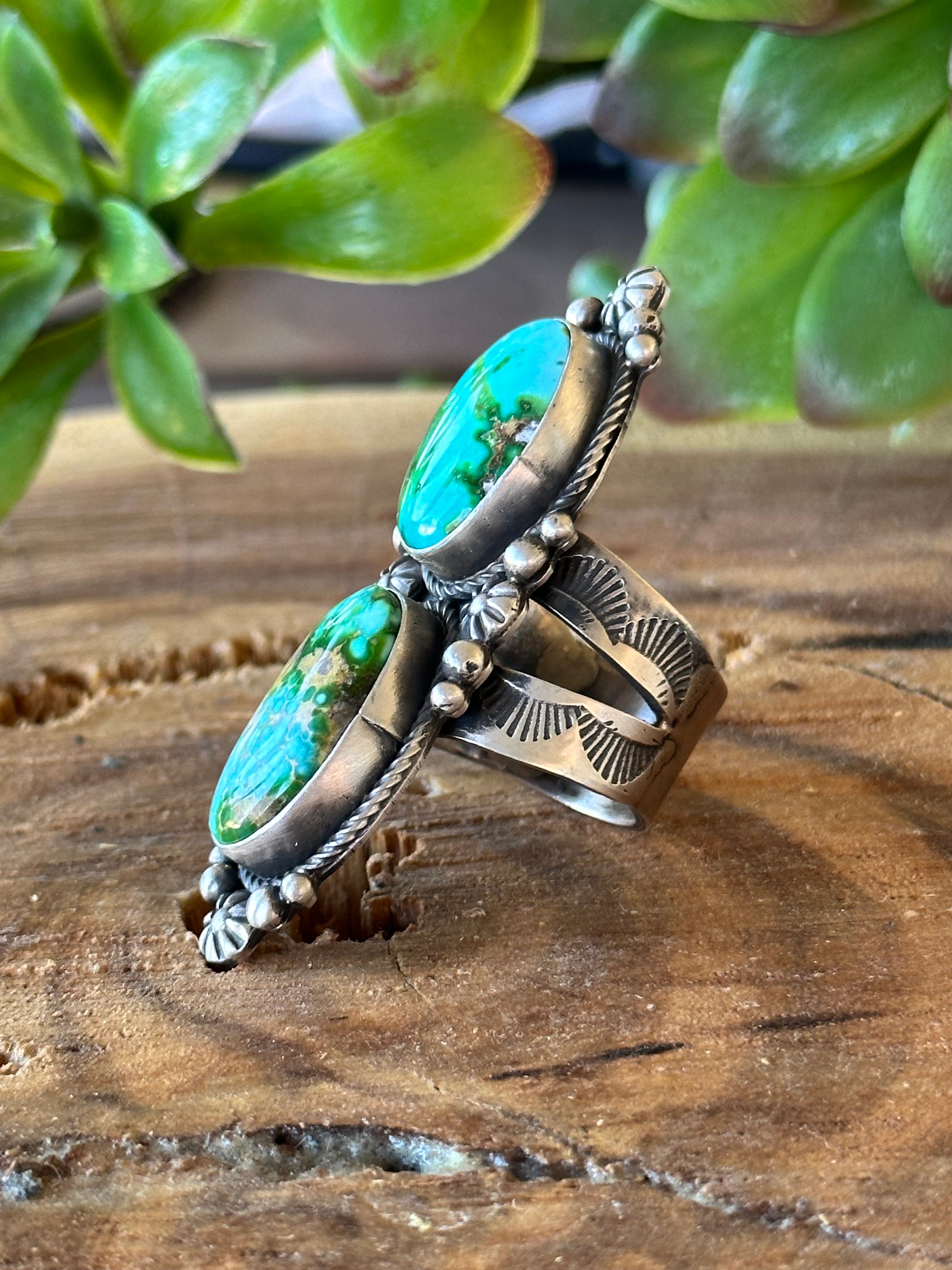 Elil Skeets Sonoran Mountain Turquoise & Sterling Silver Ring Size 8.25