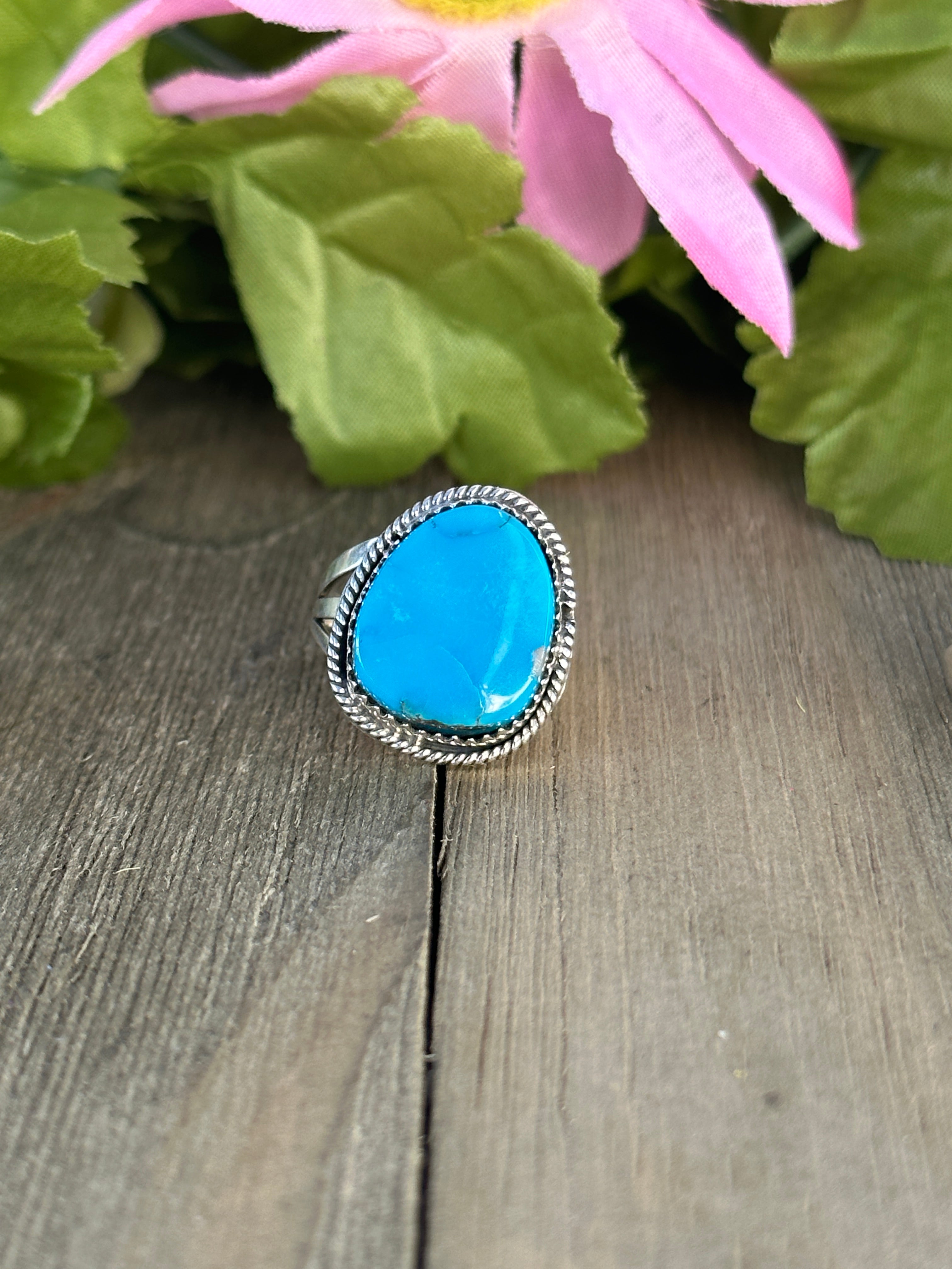 Navajo Made Kingman Turquoise & Sterling Silver Ring