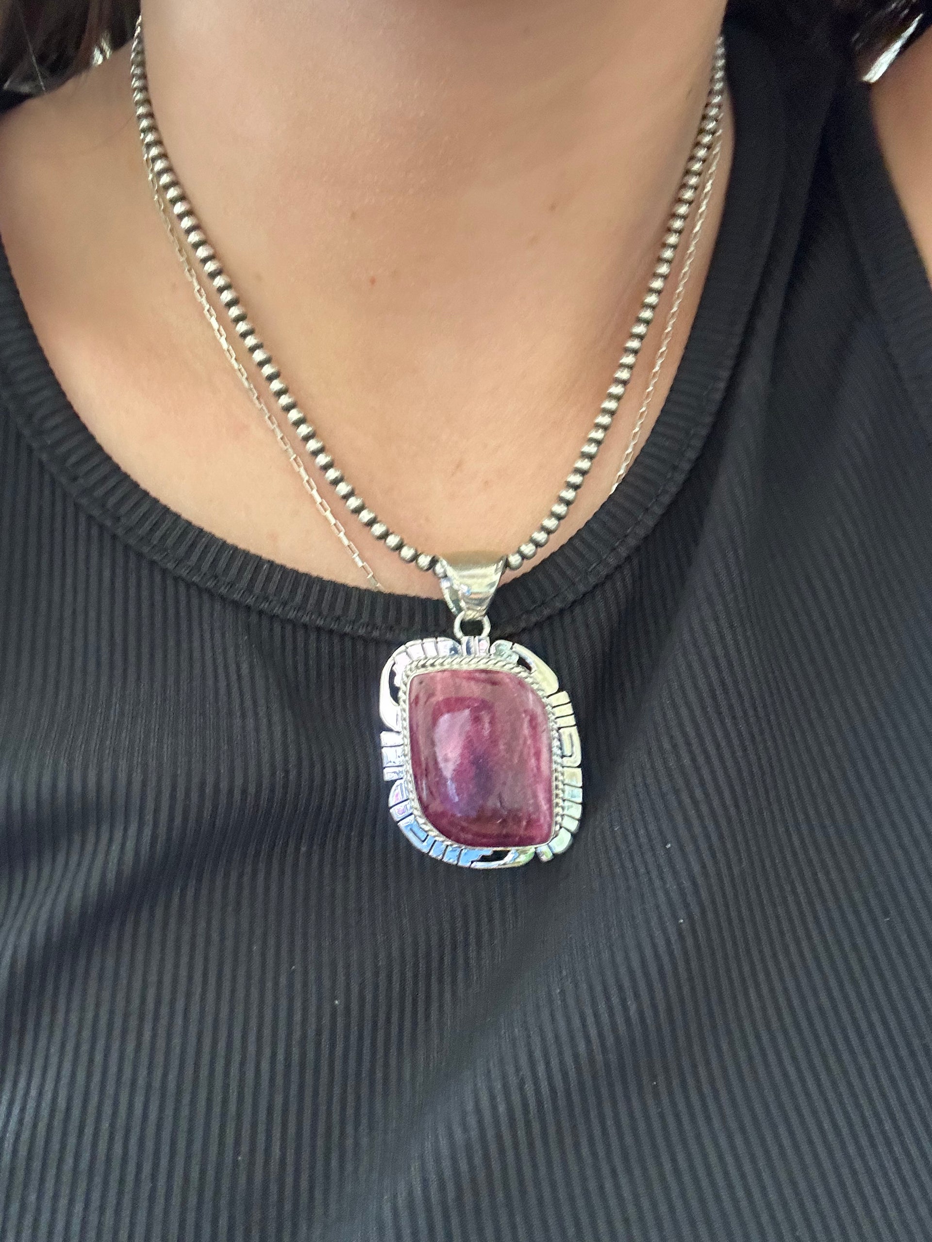 Larry Kay Purple Spiny Oyster & Sterling Silver Pendant