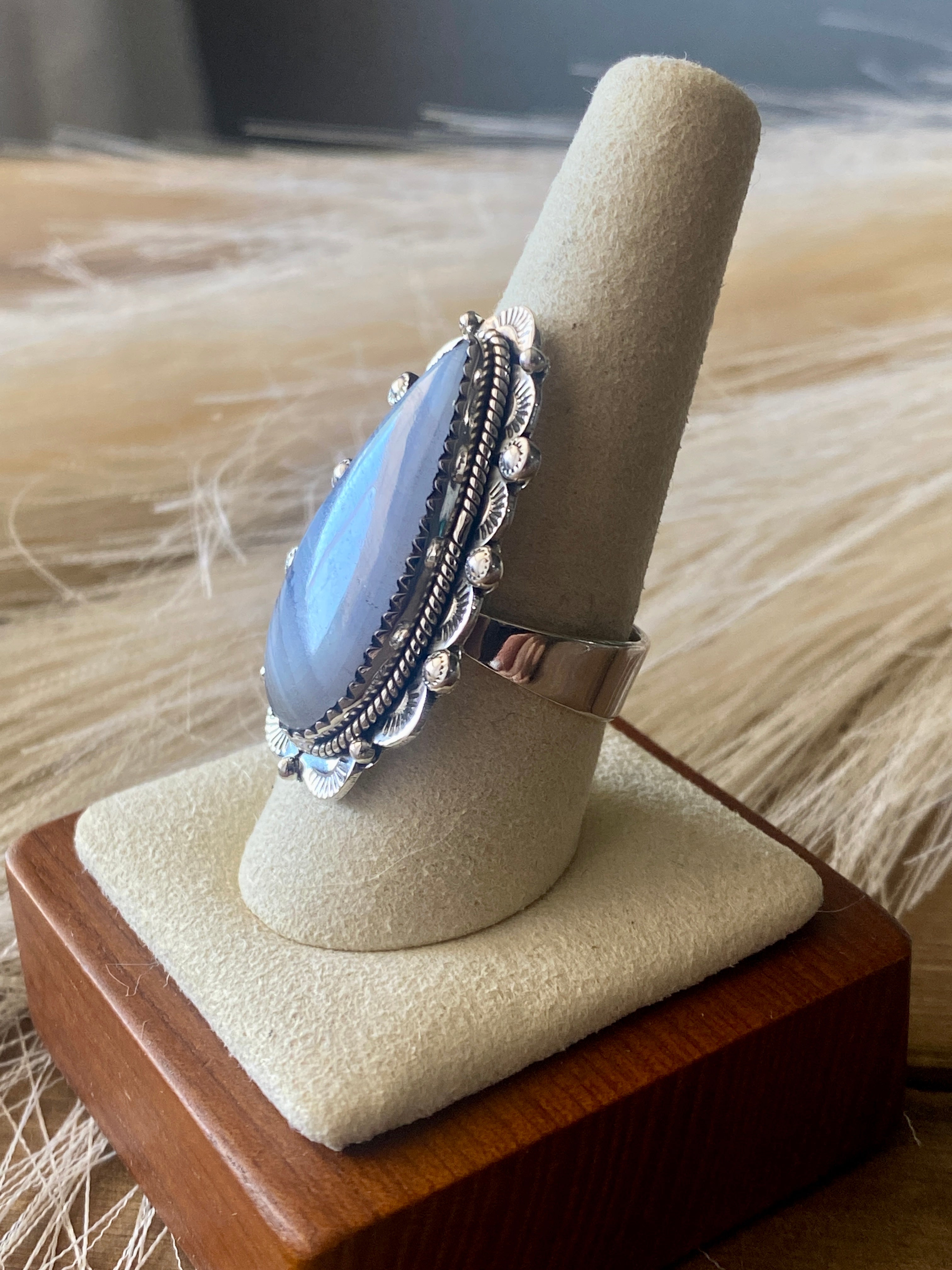 Southwest Handmade Blue Lace Agate & Sterling Silver Adjustable Ring