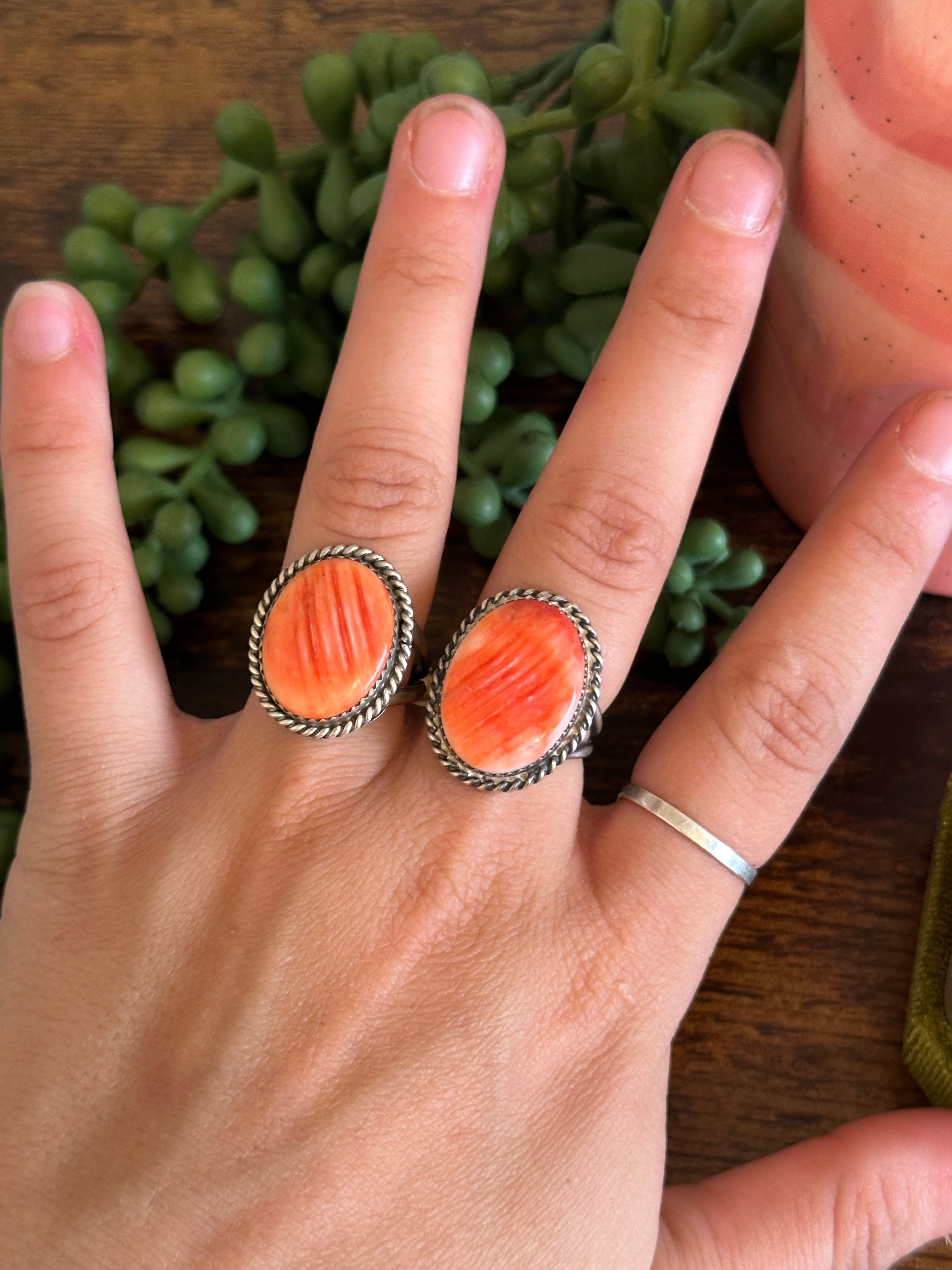 Navajo Made Spiny Oyster & Sterling Silver Ring