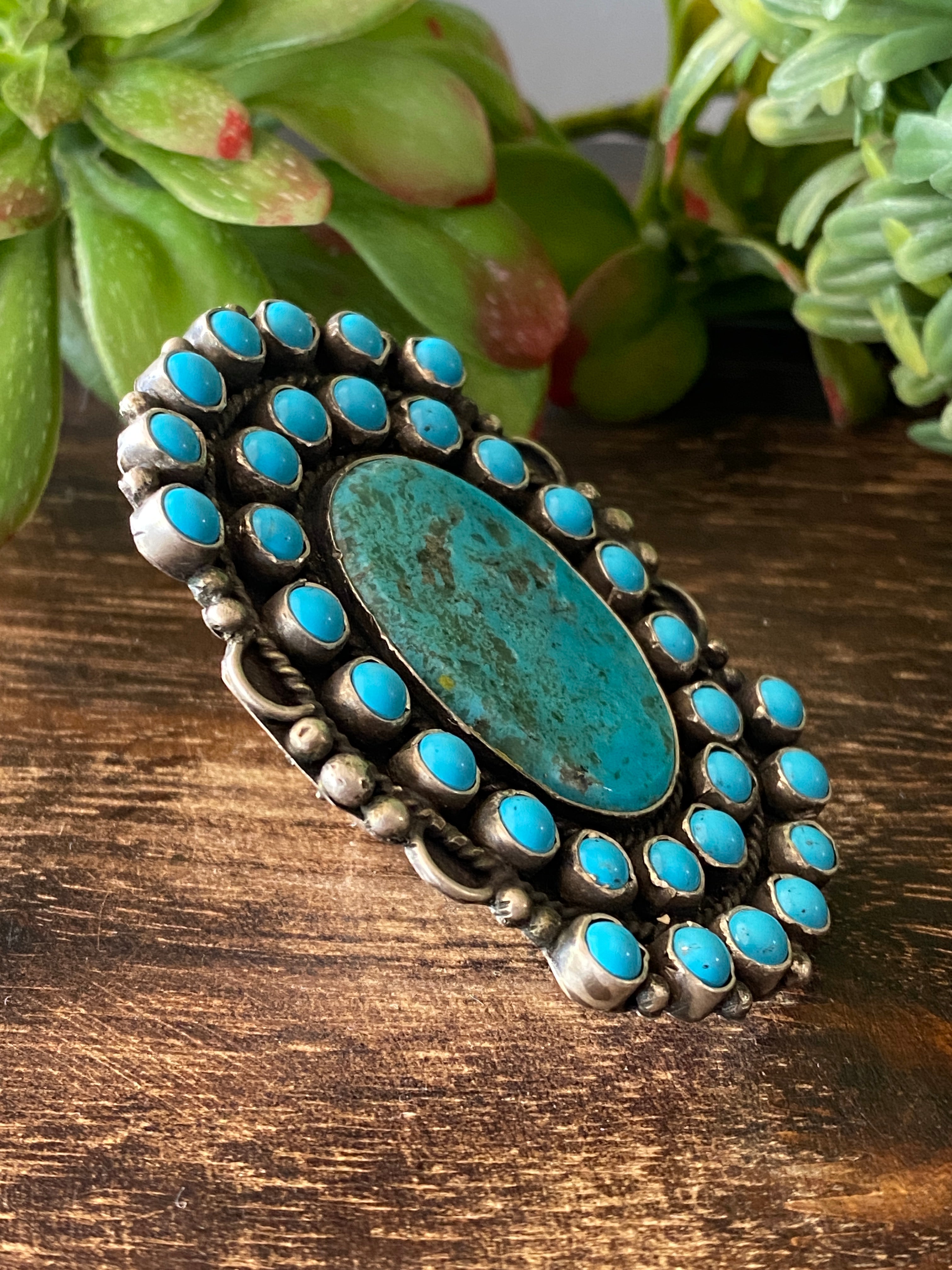 Navajo Made Kingman Turquoise & Sterling Silver Ring Size 7.75