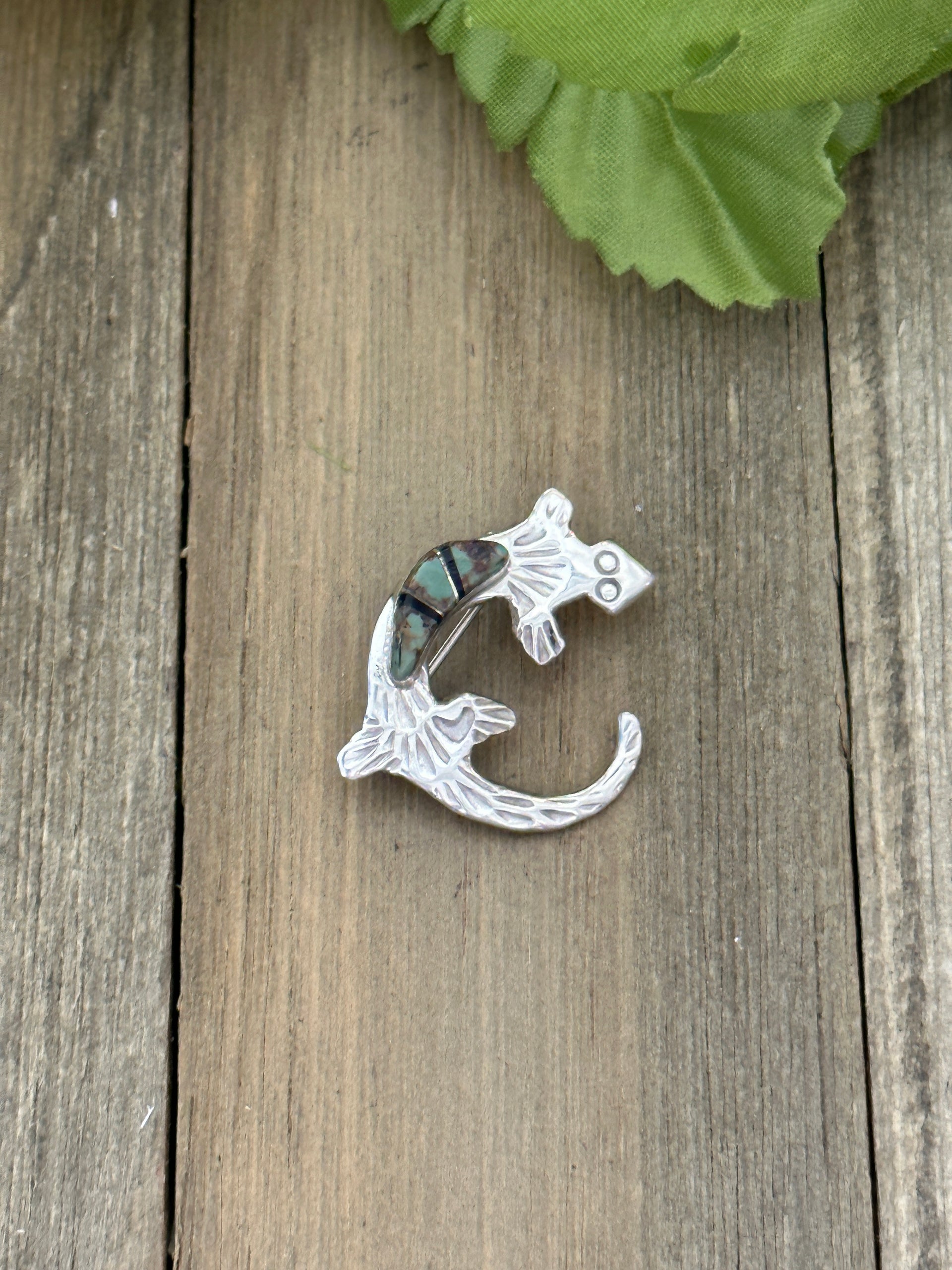 Navajo Made Multi Stone & Sterling Silver Gecko Pin