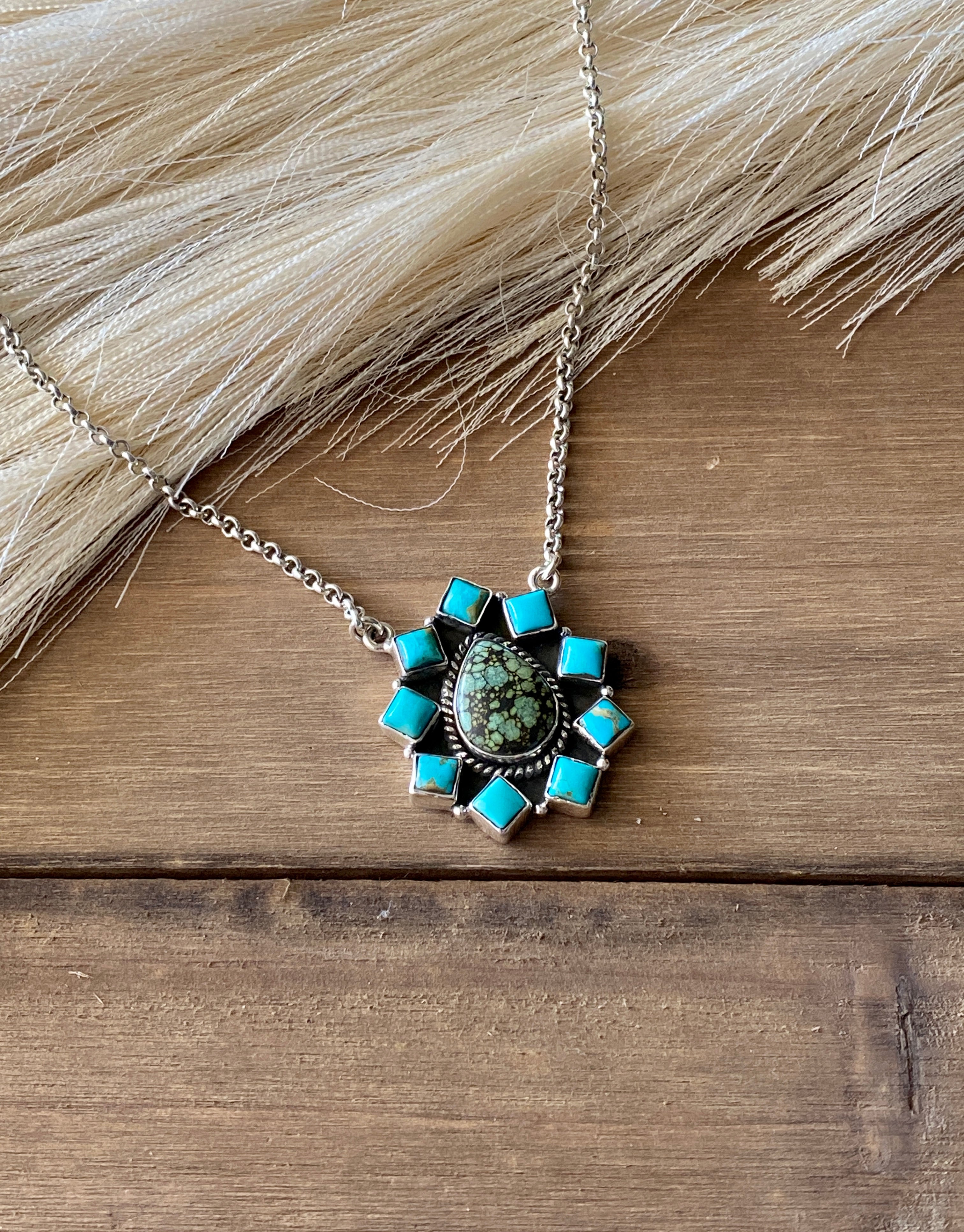 Southwest Handmade Multi Stone & Sterling Silver Cluster Necklace