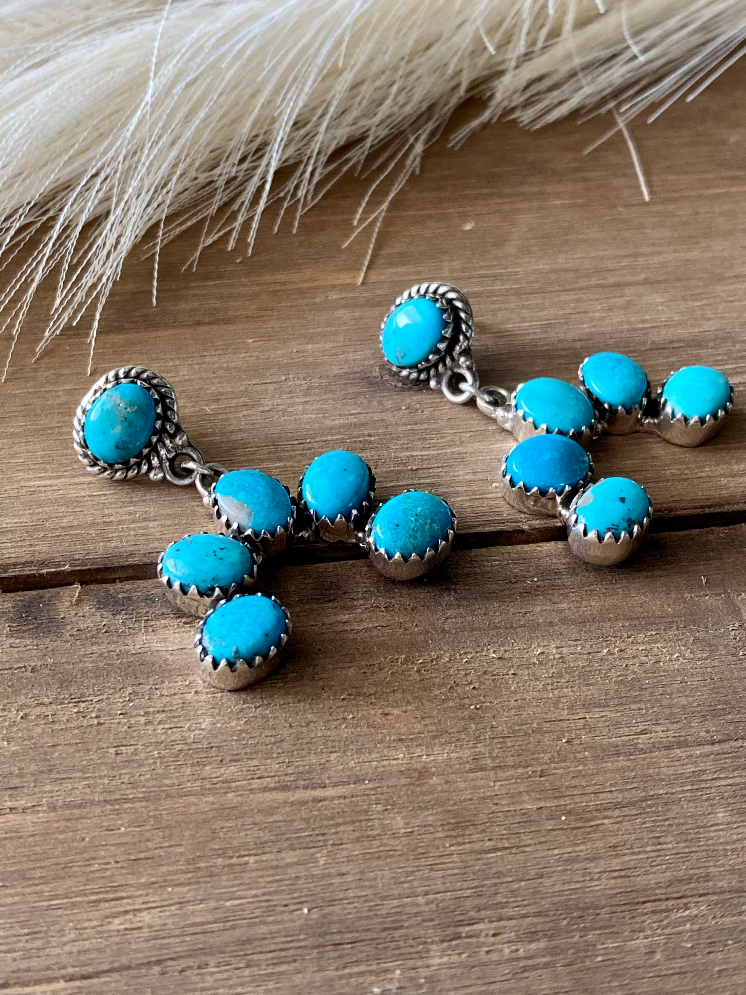 Southwest Handmade Kingman Turquoise & Sterling Silver Cluster Necklace Set