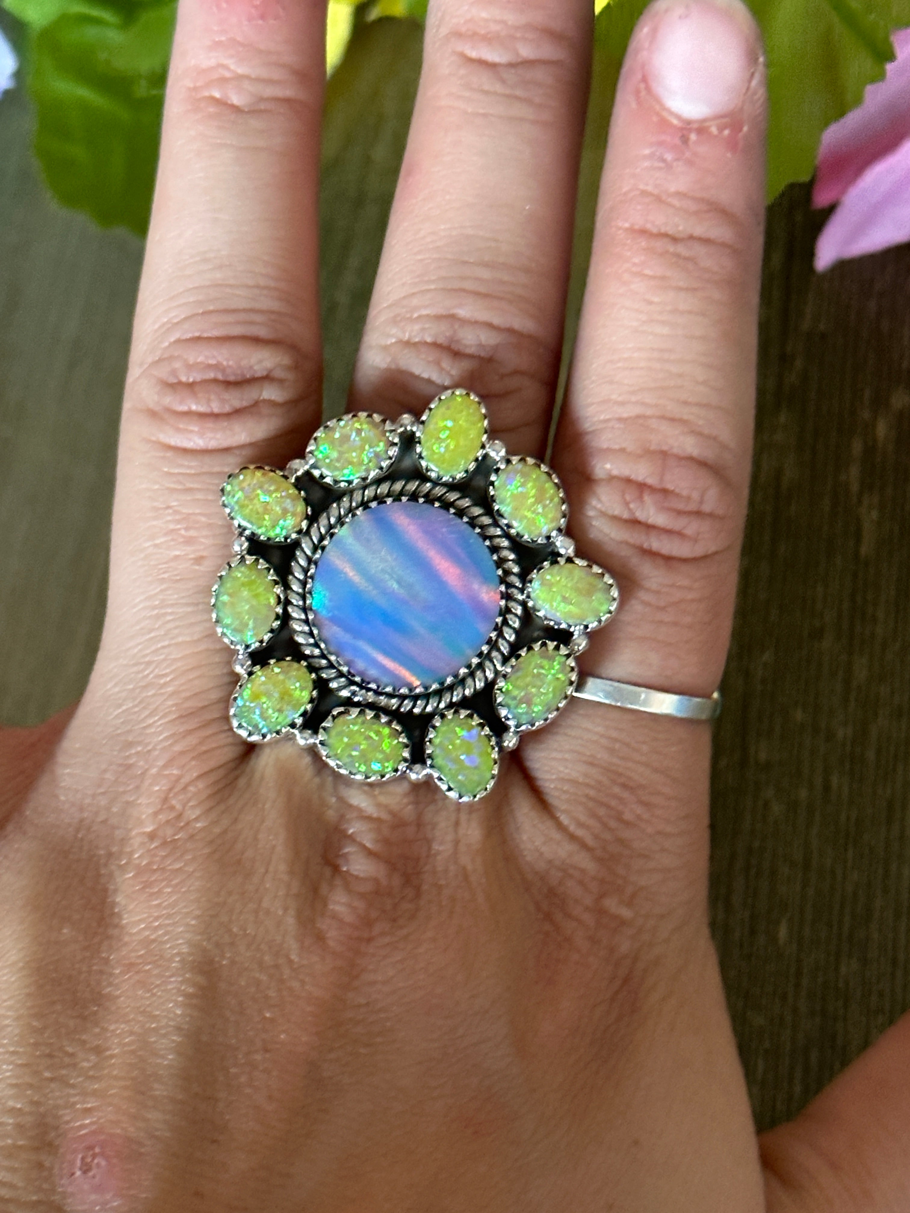 Southwest Handmade Multi Stone & Sterling Silver Adjustable Ring