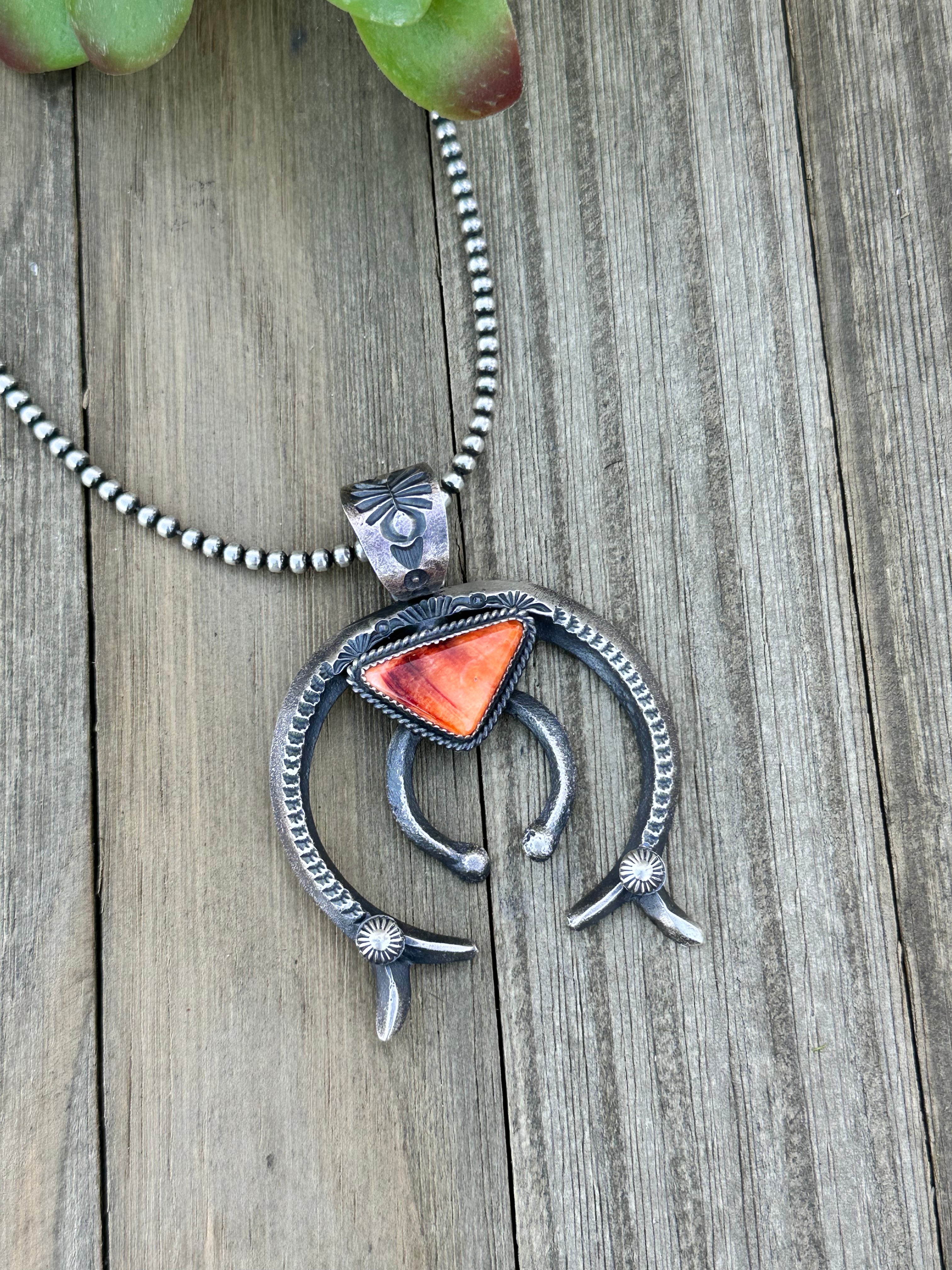 Kevin Billah Orange Spiny Oyster & Sterling Silver Naja Pendant