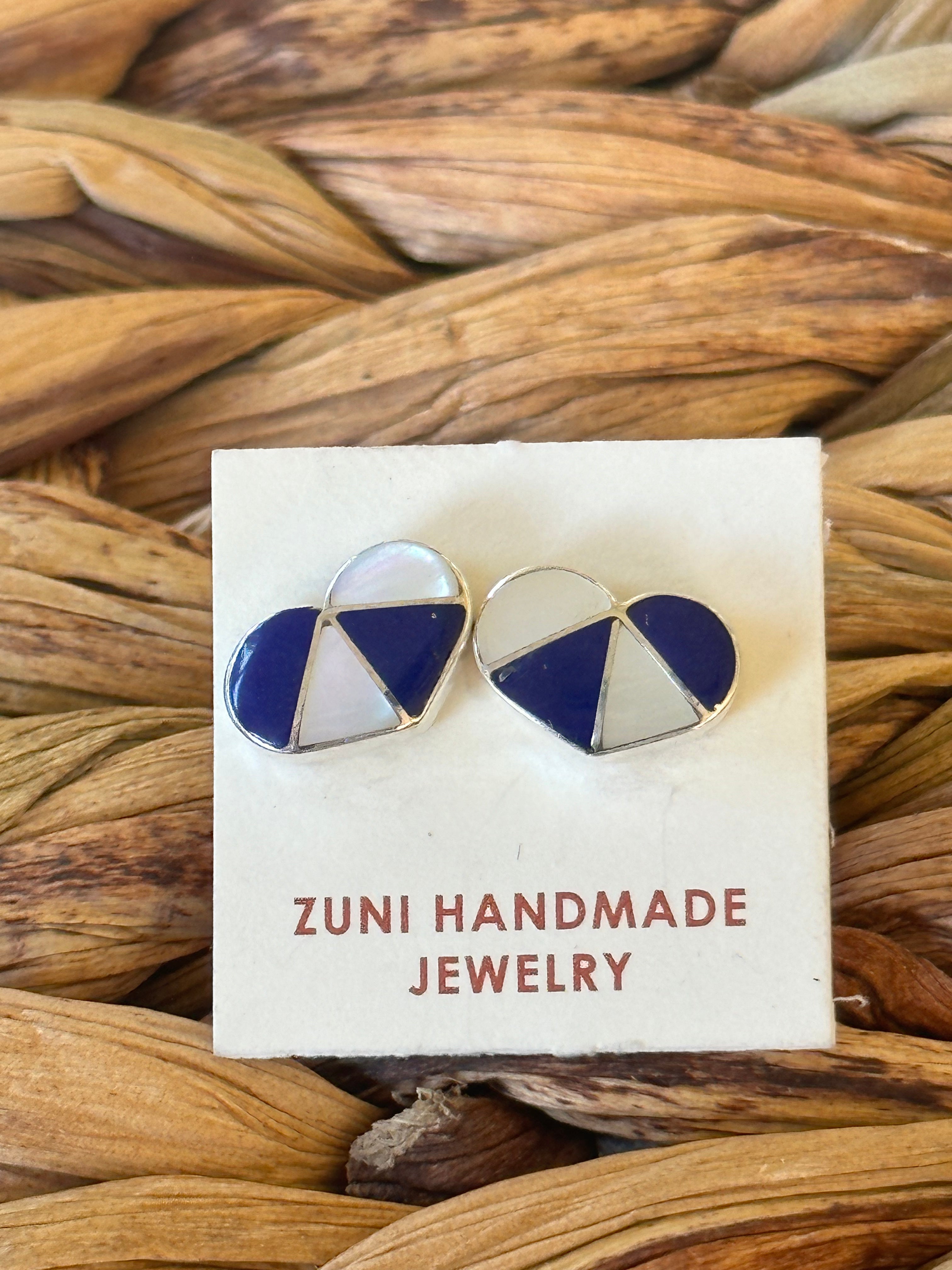 Zuni Handmade Sterling Silver Post Heart Earrings