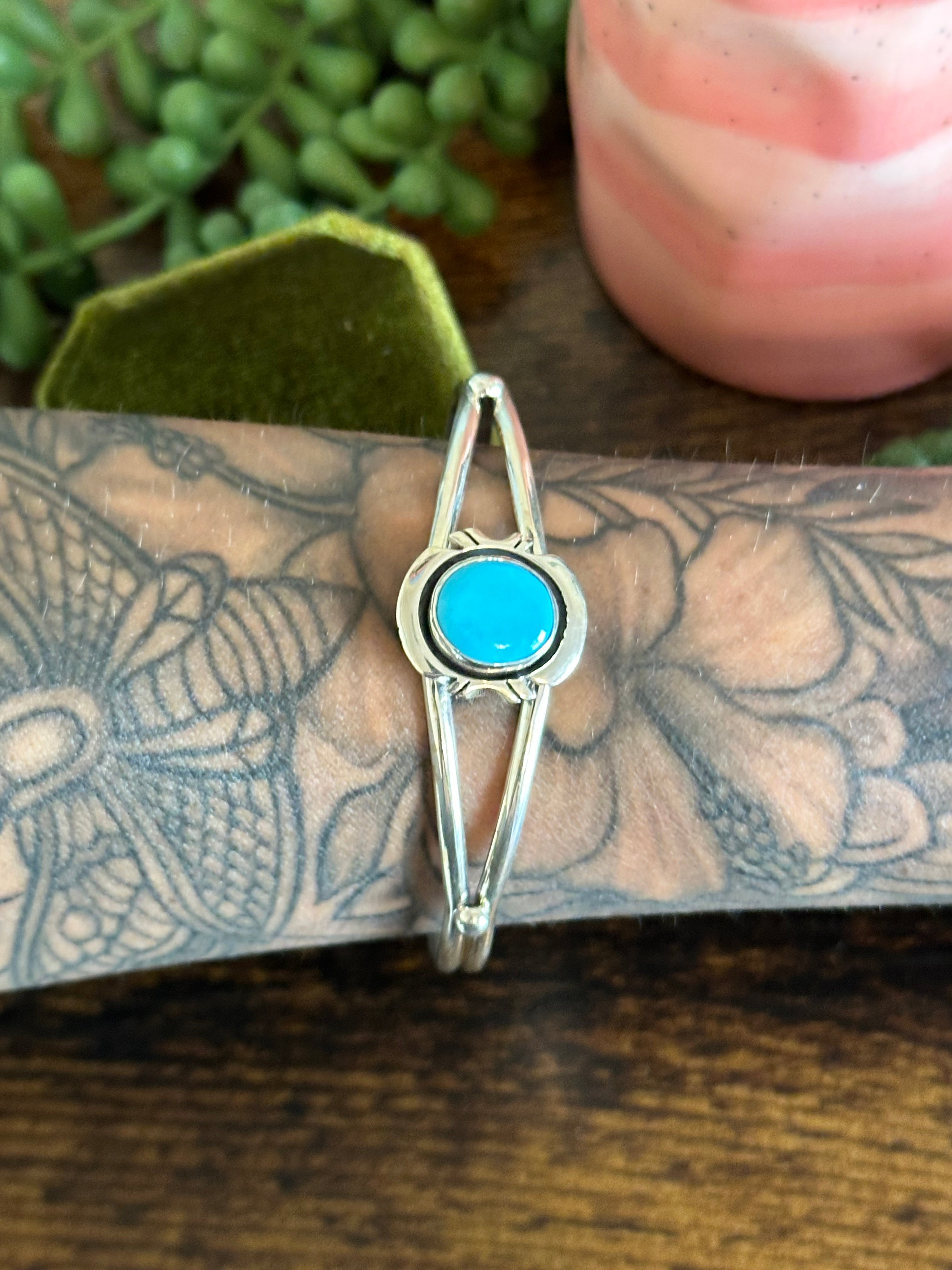 Navajo Made Kingman Turquoise & Sterling Silver Cuff Bracelet