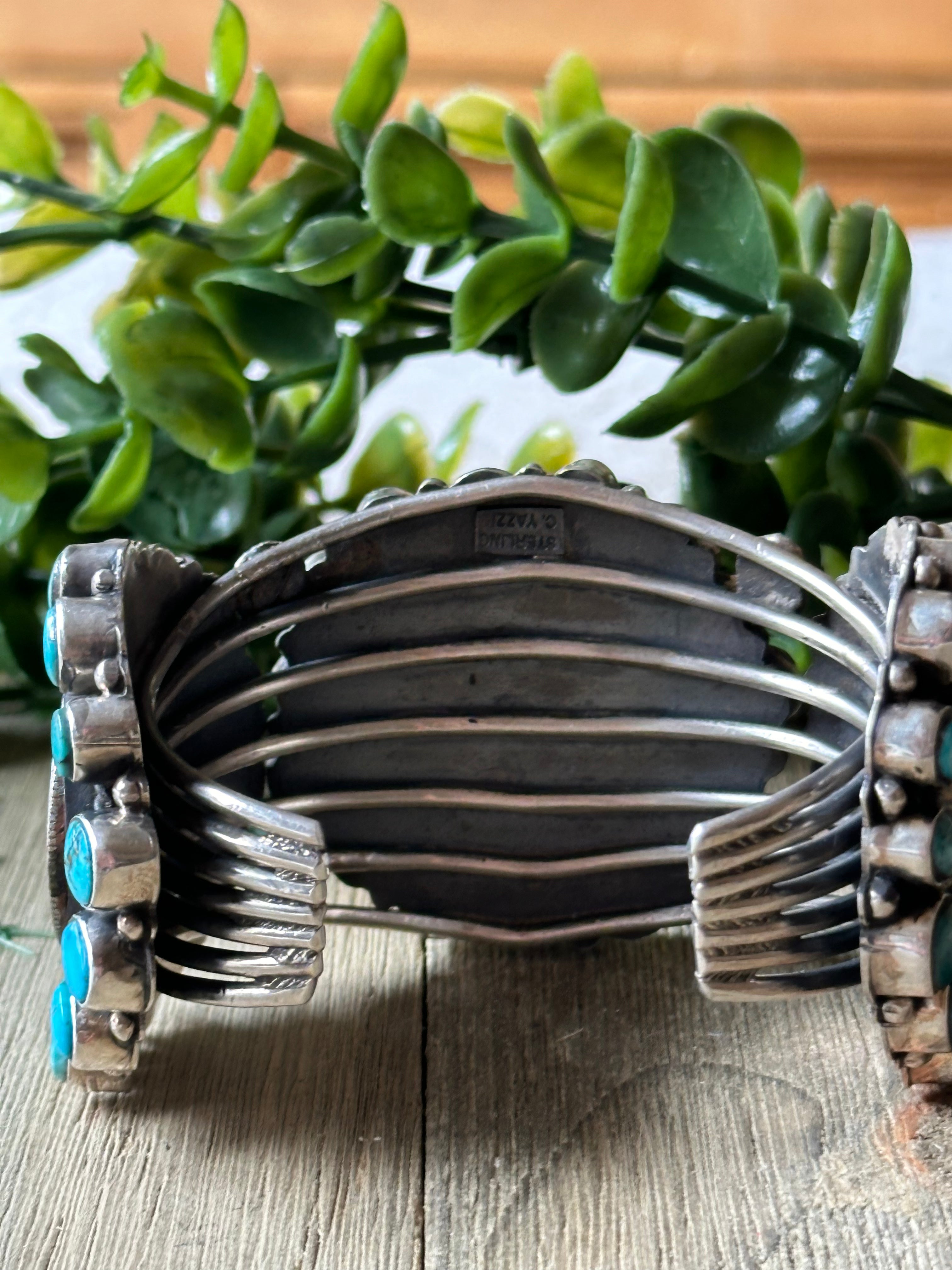 Navajo Made Kingman Turquoise & Sterling Silver Liberty Cuff Bracelet