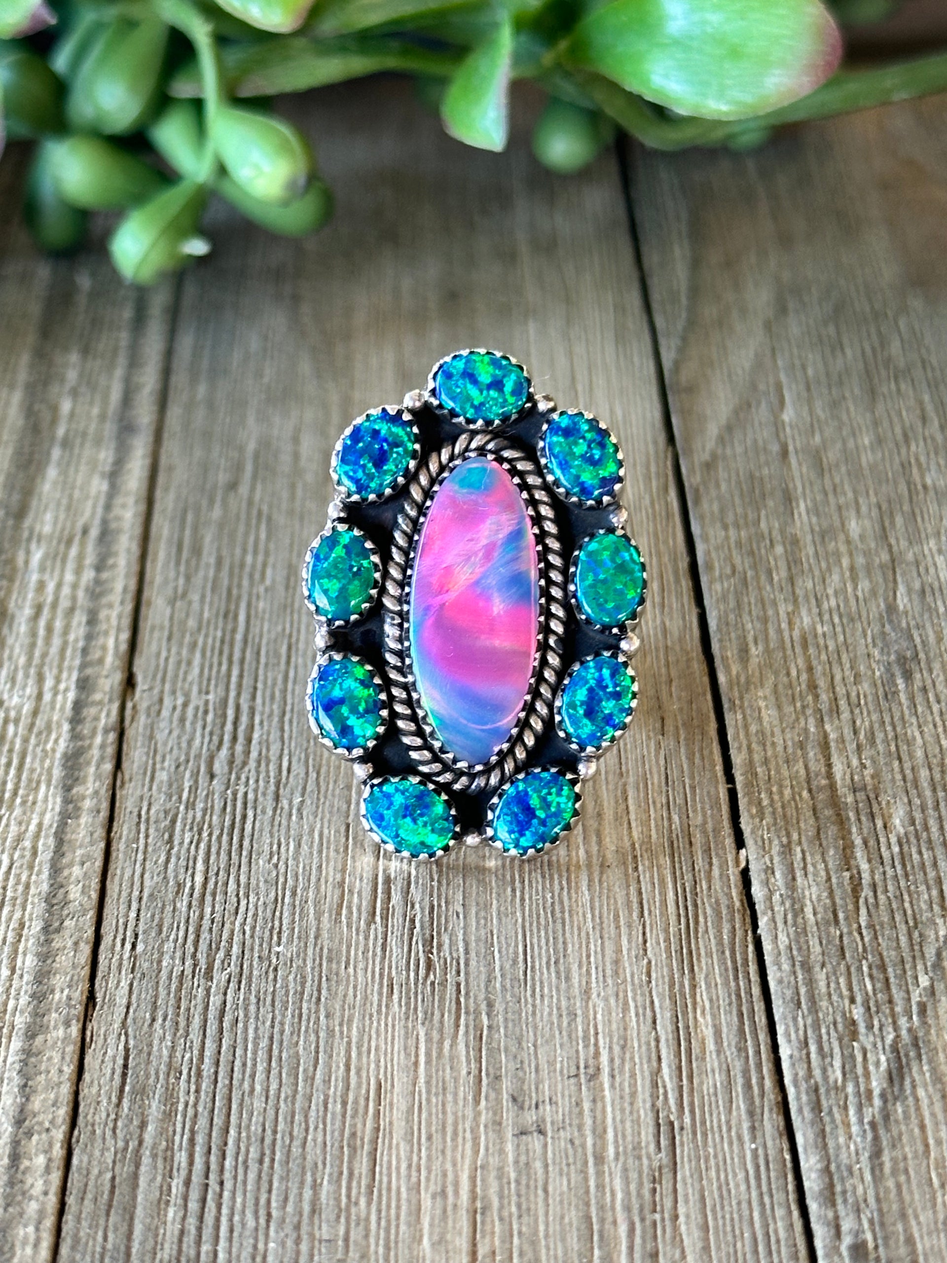 Southwest Handmade Multi Stone & Sterling Silver Adjustable Ring