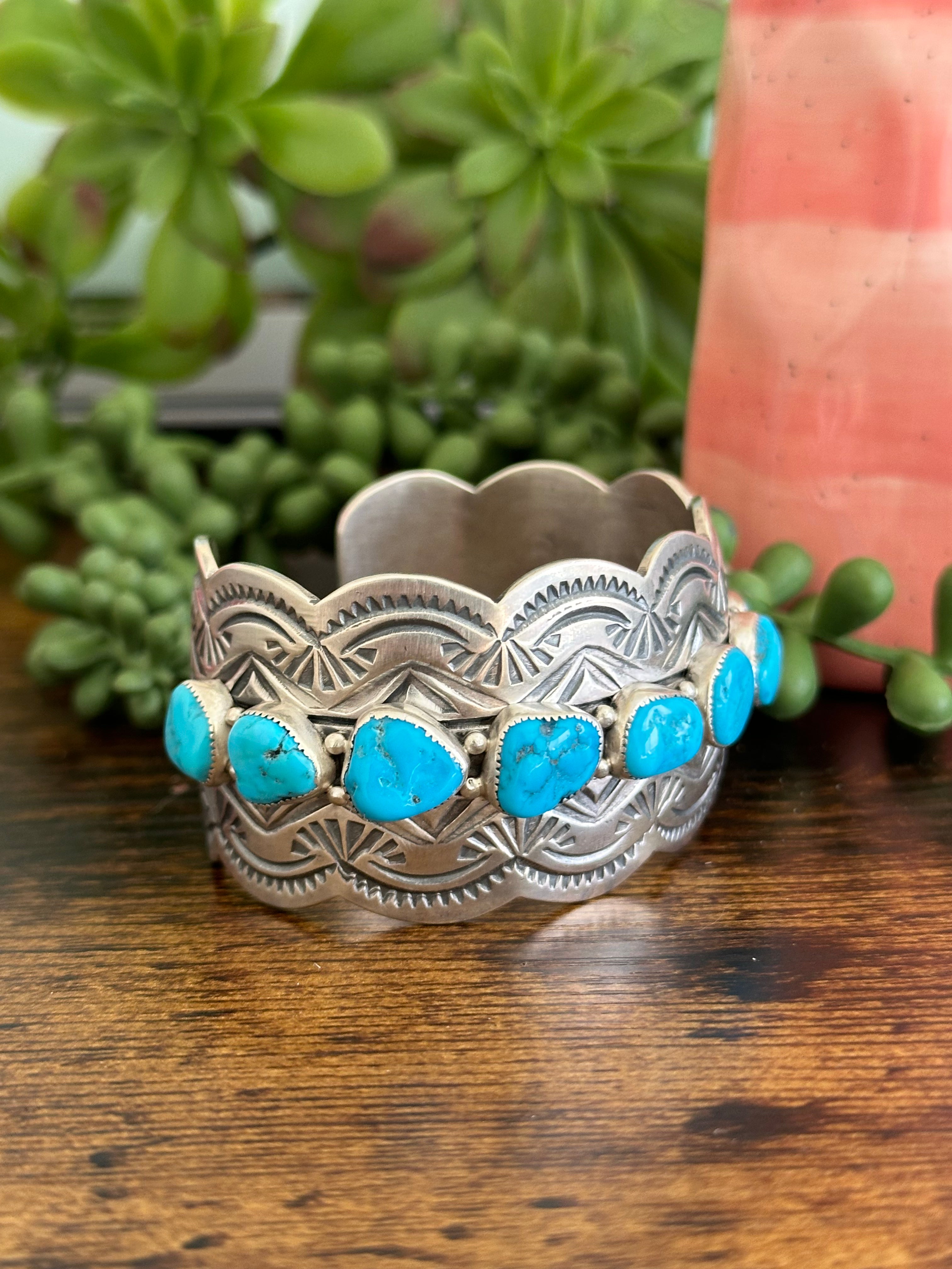 Navajo Made Kingman Turquoise & Sterling Silver Cuff Bracelet