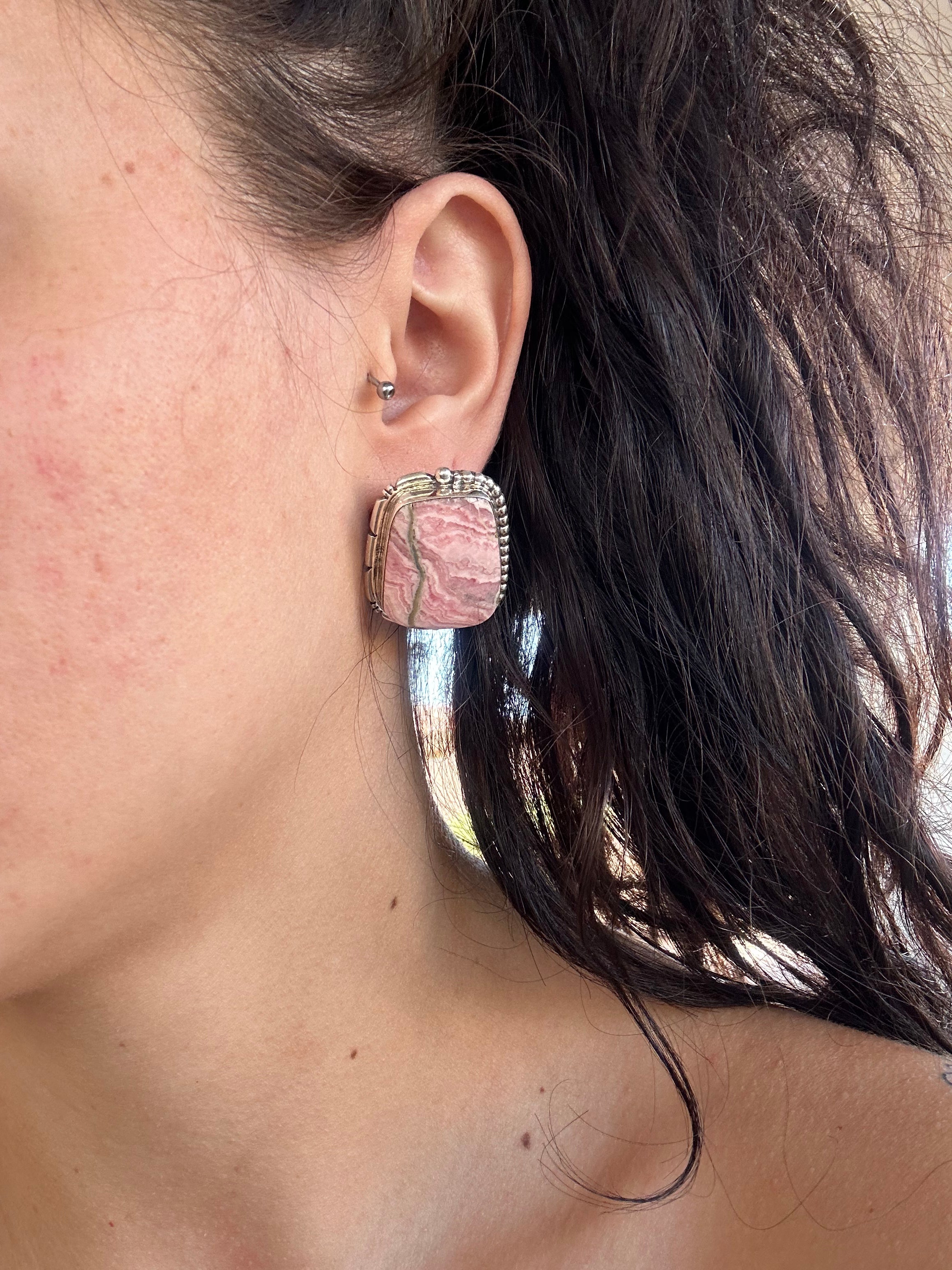 Wydell Billie Rhodochrosite & Sterling Silver Post Dangle Earrings