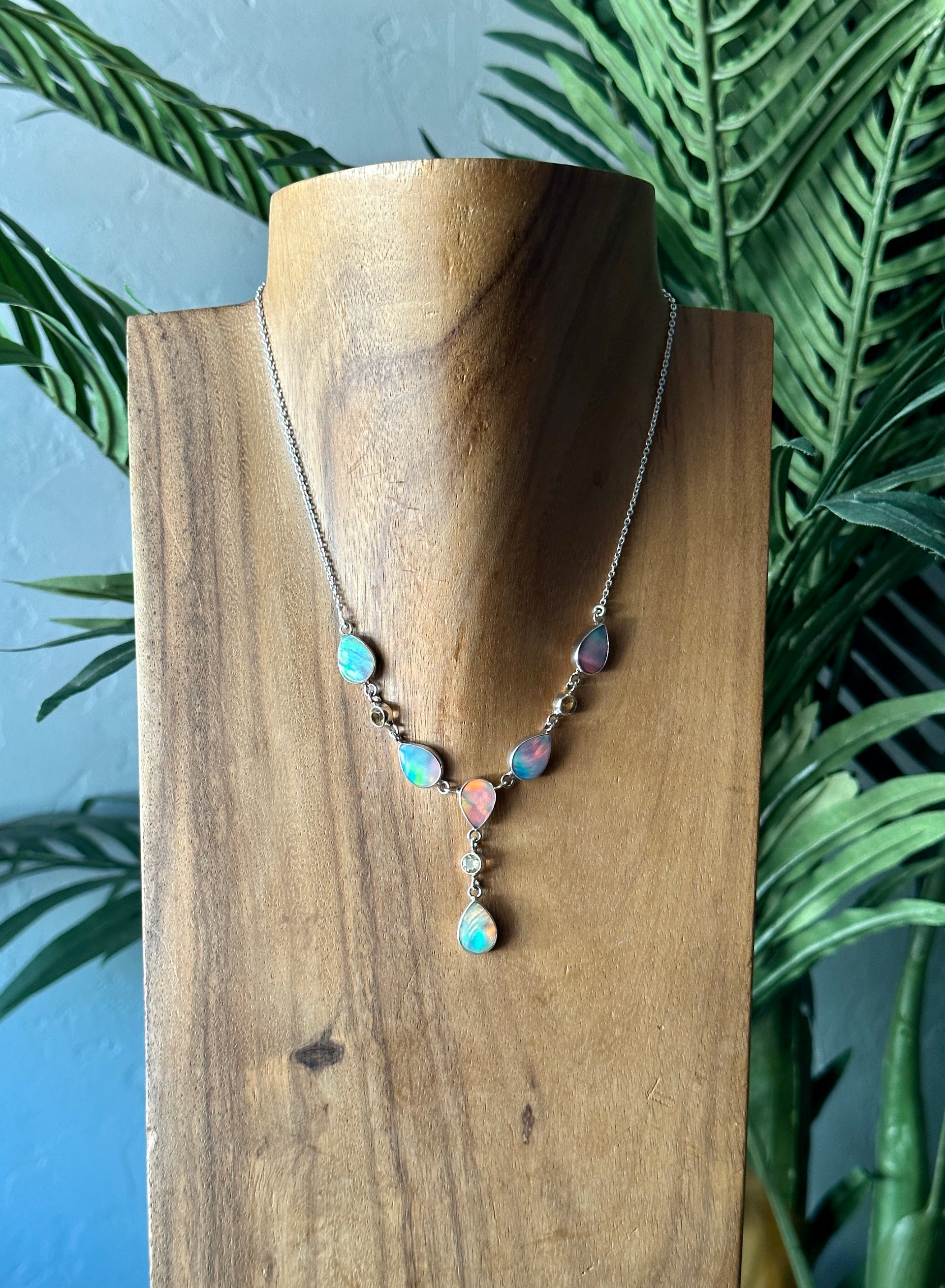 Southwest Handmade Mohave Opal & Sterling Silver Lariat Necklace