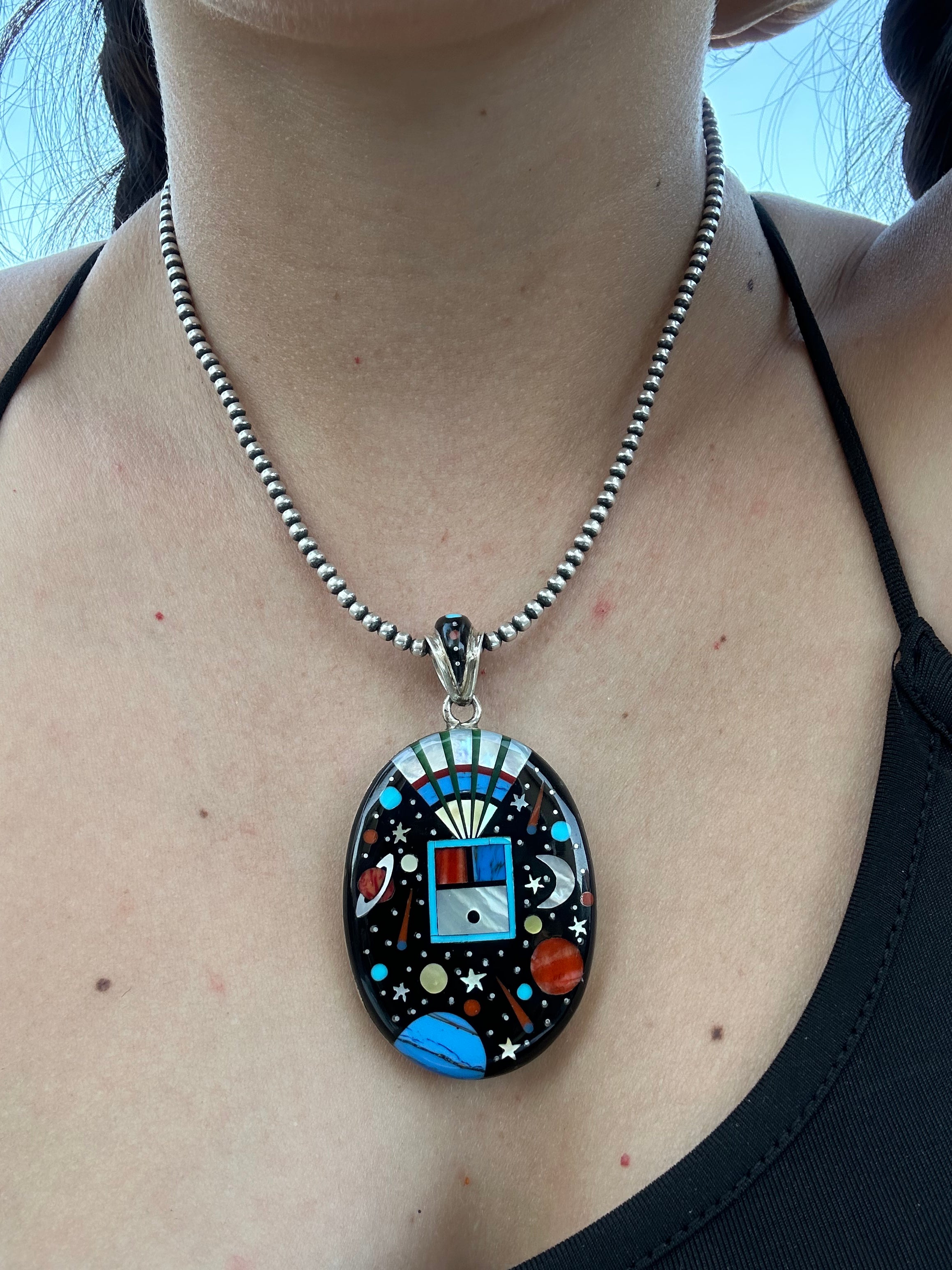 Southwest Made Multi Stone& Sterling Silver Inlay Pendant