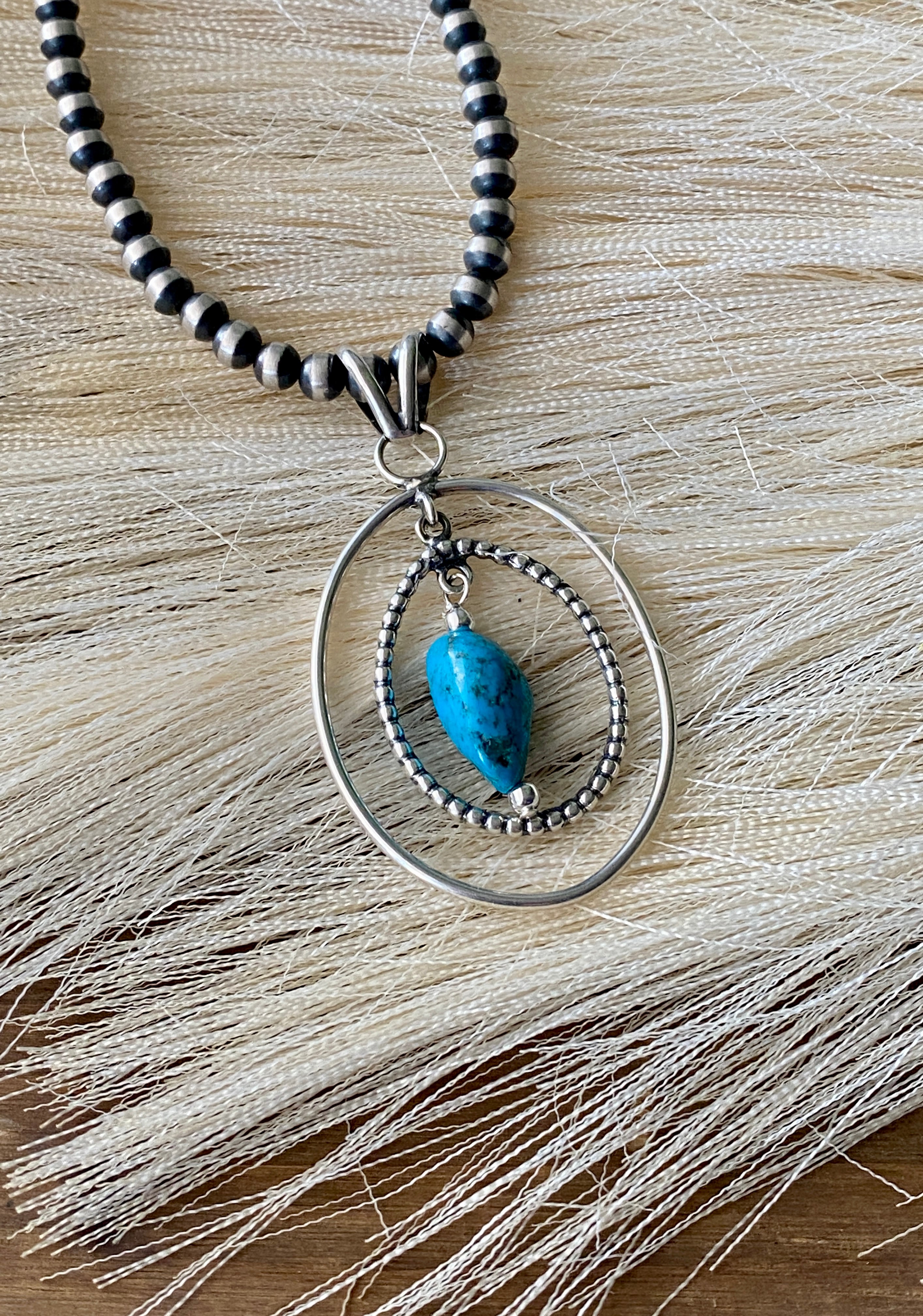 Navajo Made Kingman Turquoise & Sterling Silver Pendant