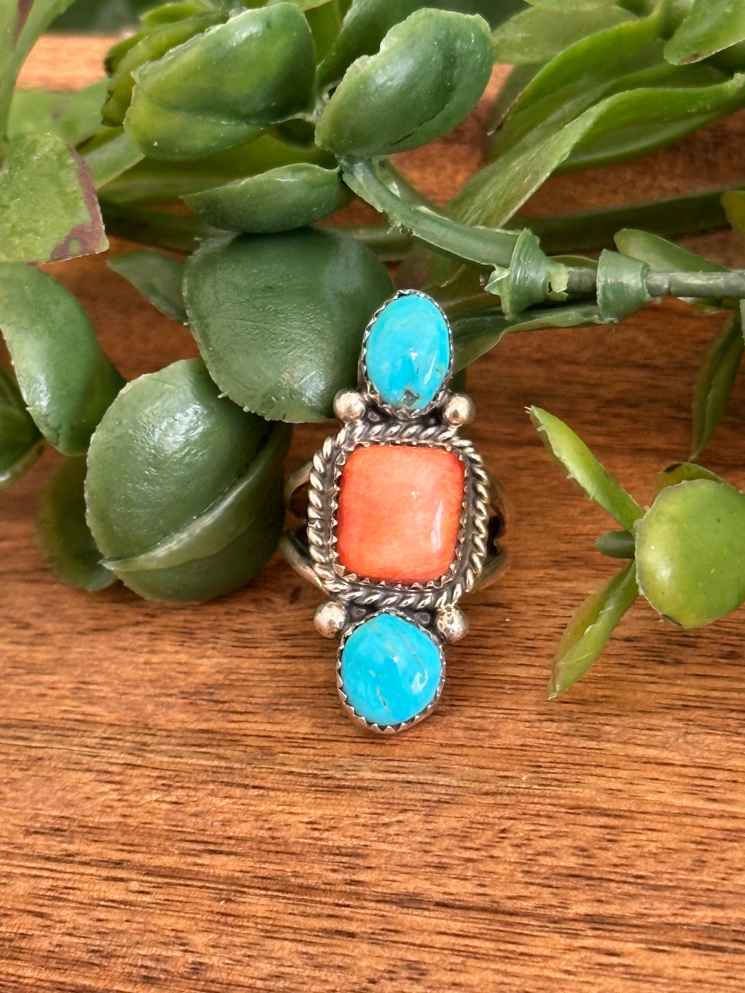 Navajo Made Multi Stone & Sterling Silver Ring Size 5.5