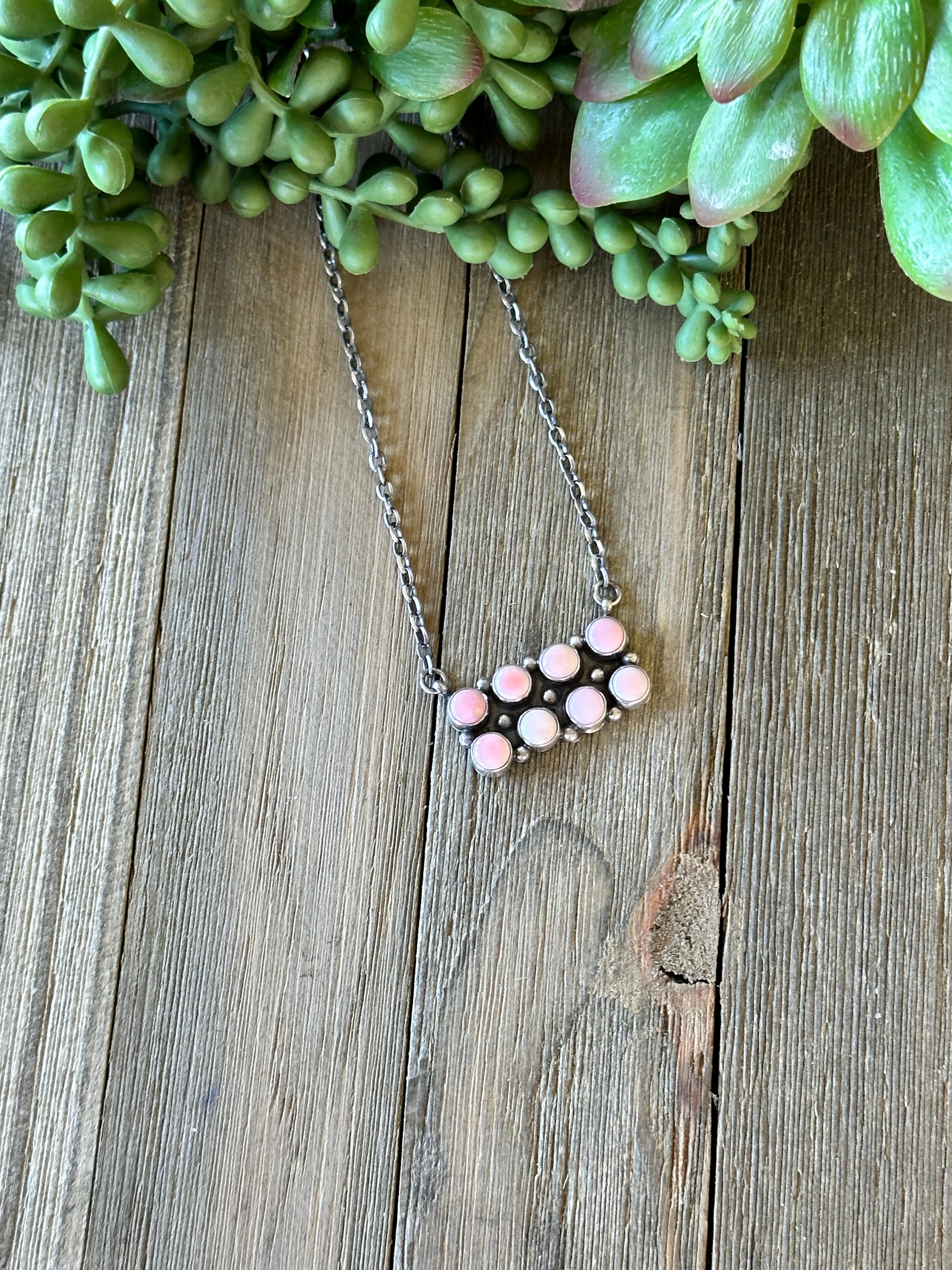 John Begay Pink Conch and Sterling Silver Bar Necklace Set