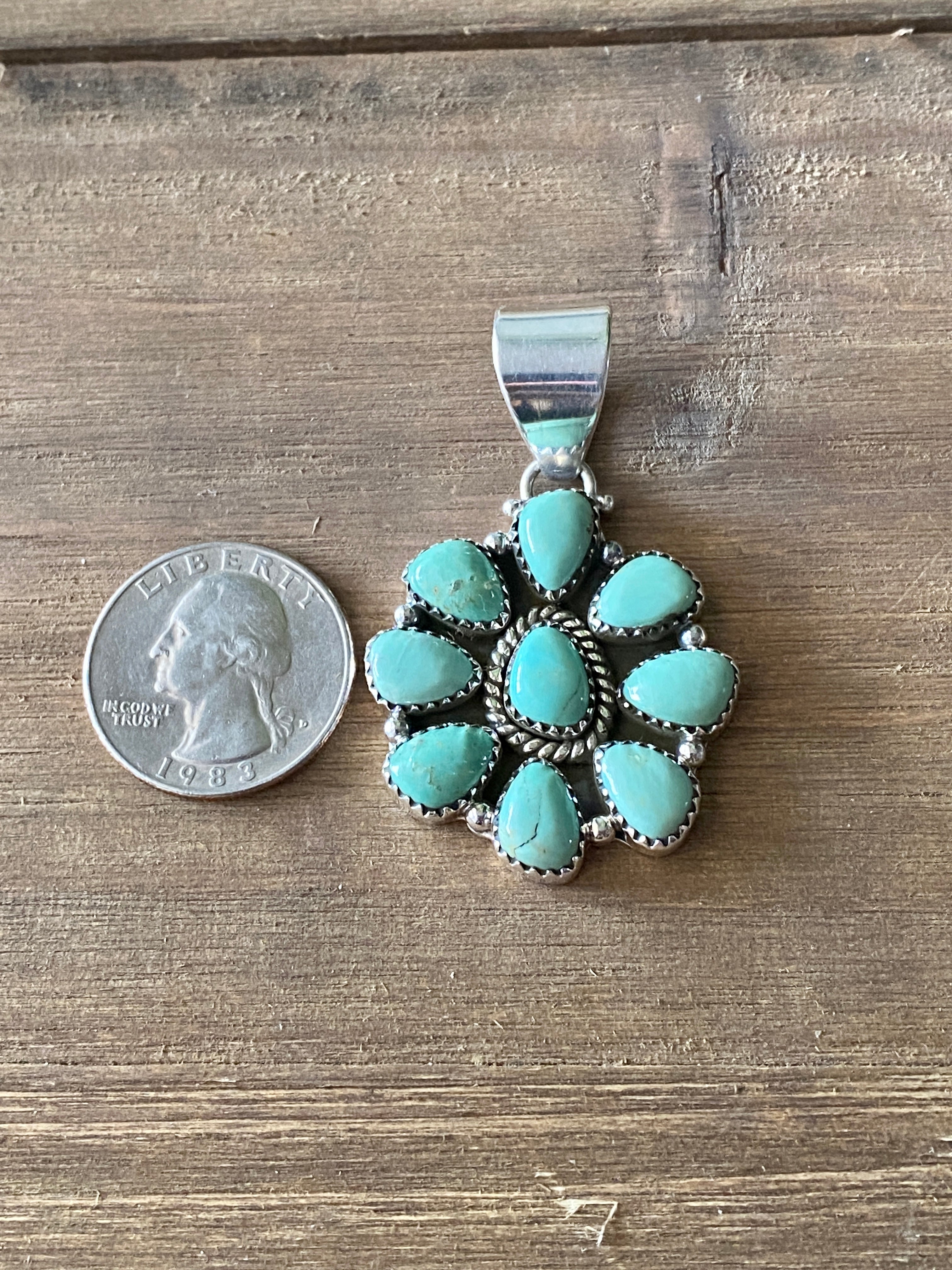 Southwest Handmade Kingman Turquoise & Sterling Silver Cluster Pendant