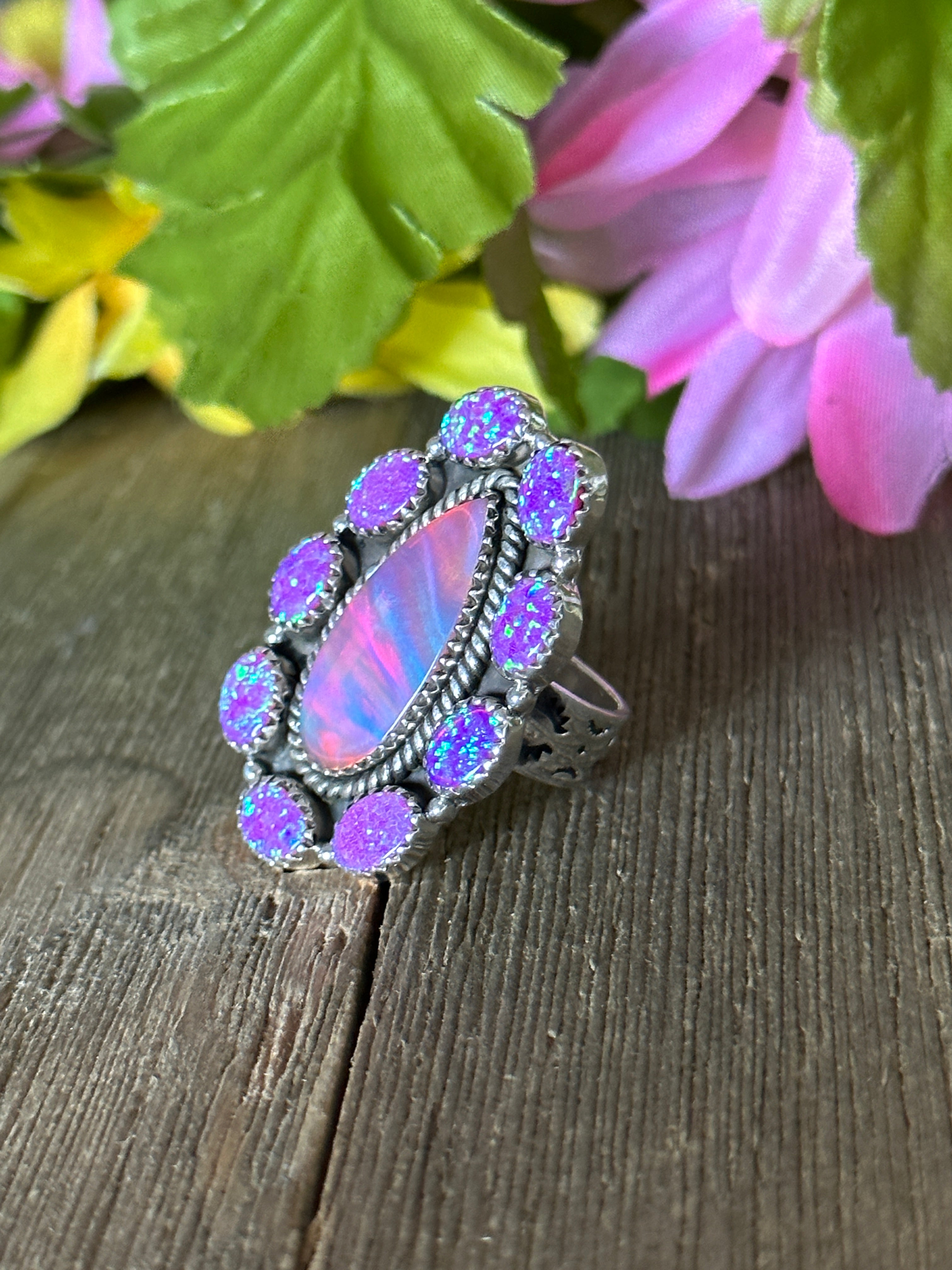 Southwest Handmade Multi Stone & Sterling Silver Adjustable Ring