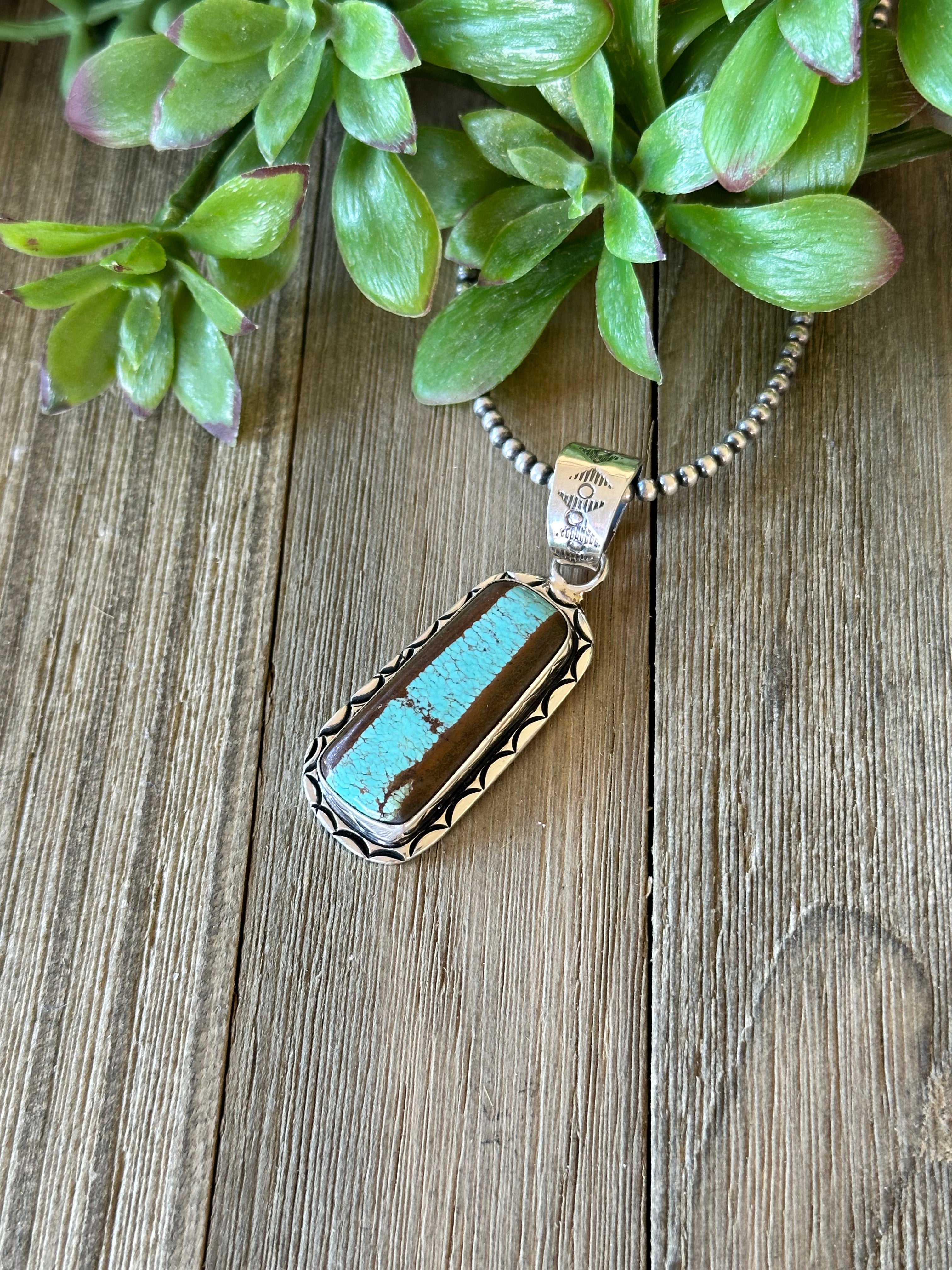 Navajo Made #8 Turquoise & Sterling Silver Pendant