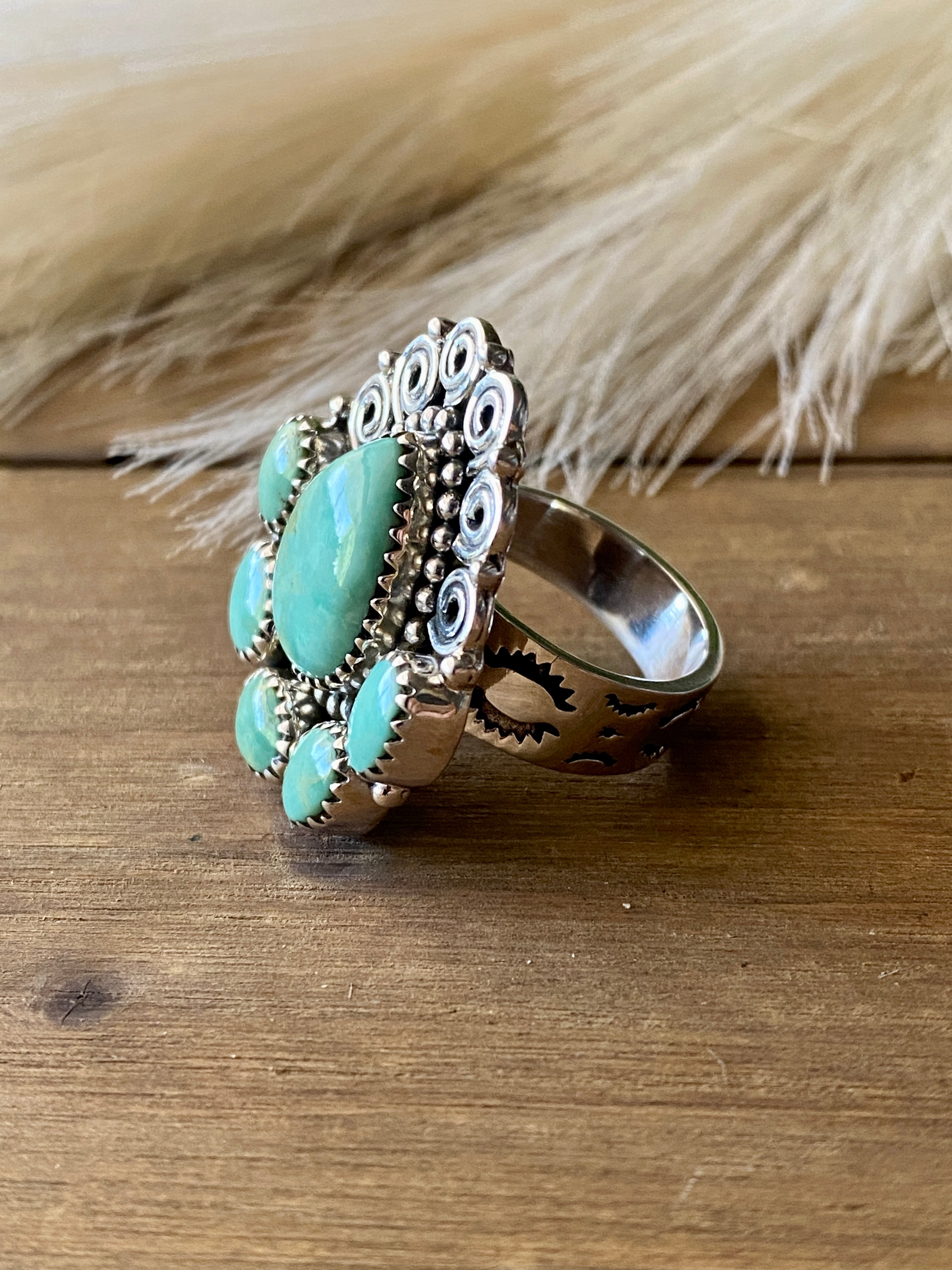 Southwest Handmade Kingman Turquoise & Sterling Silver Adjustable Ring