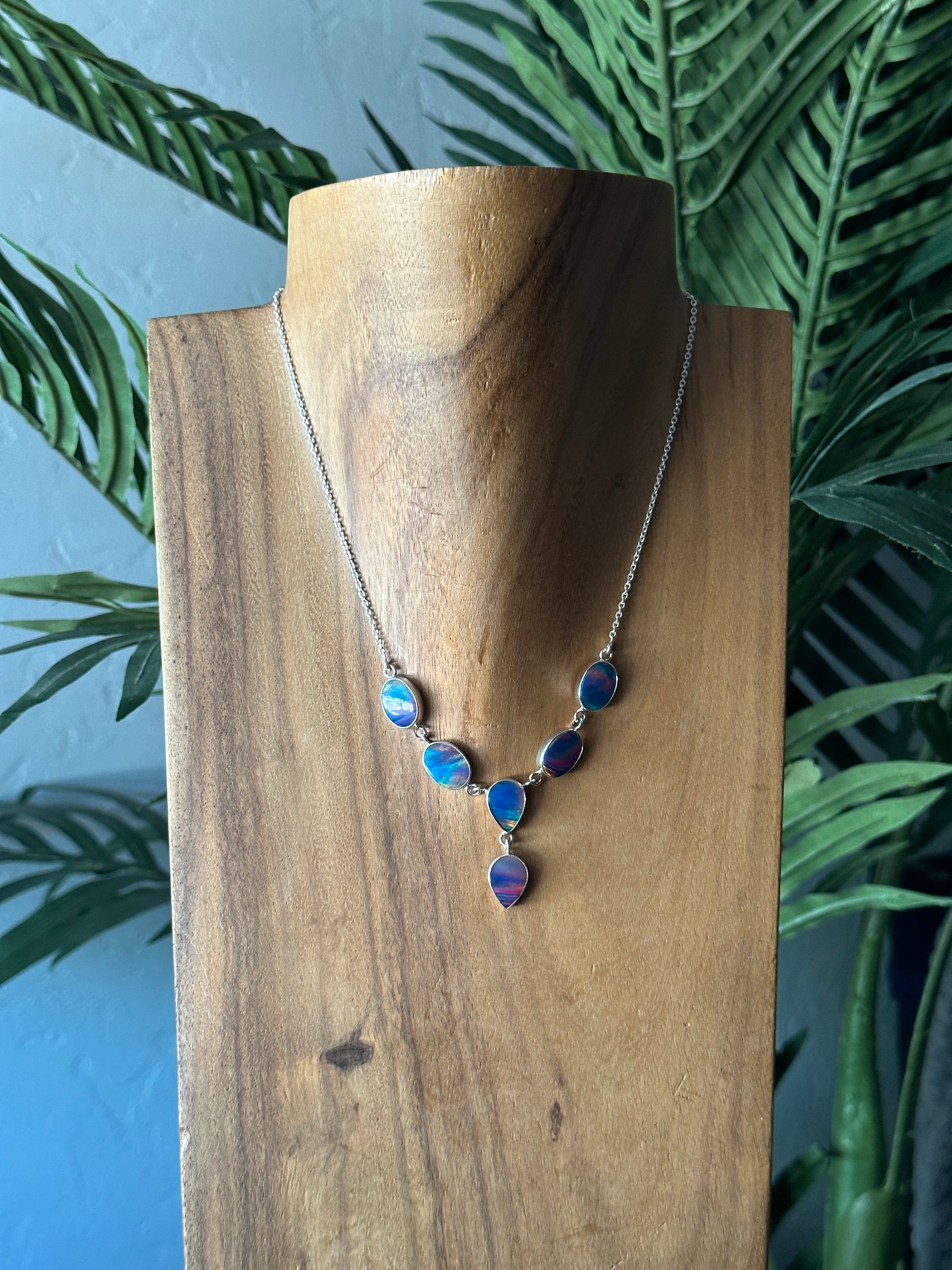 Southwest Handmade Mohave Opal & Sterling Silver Lariat Necklace